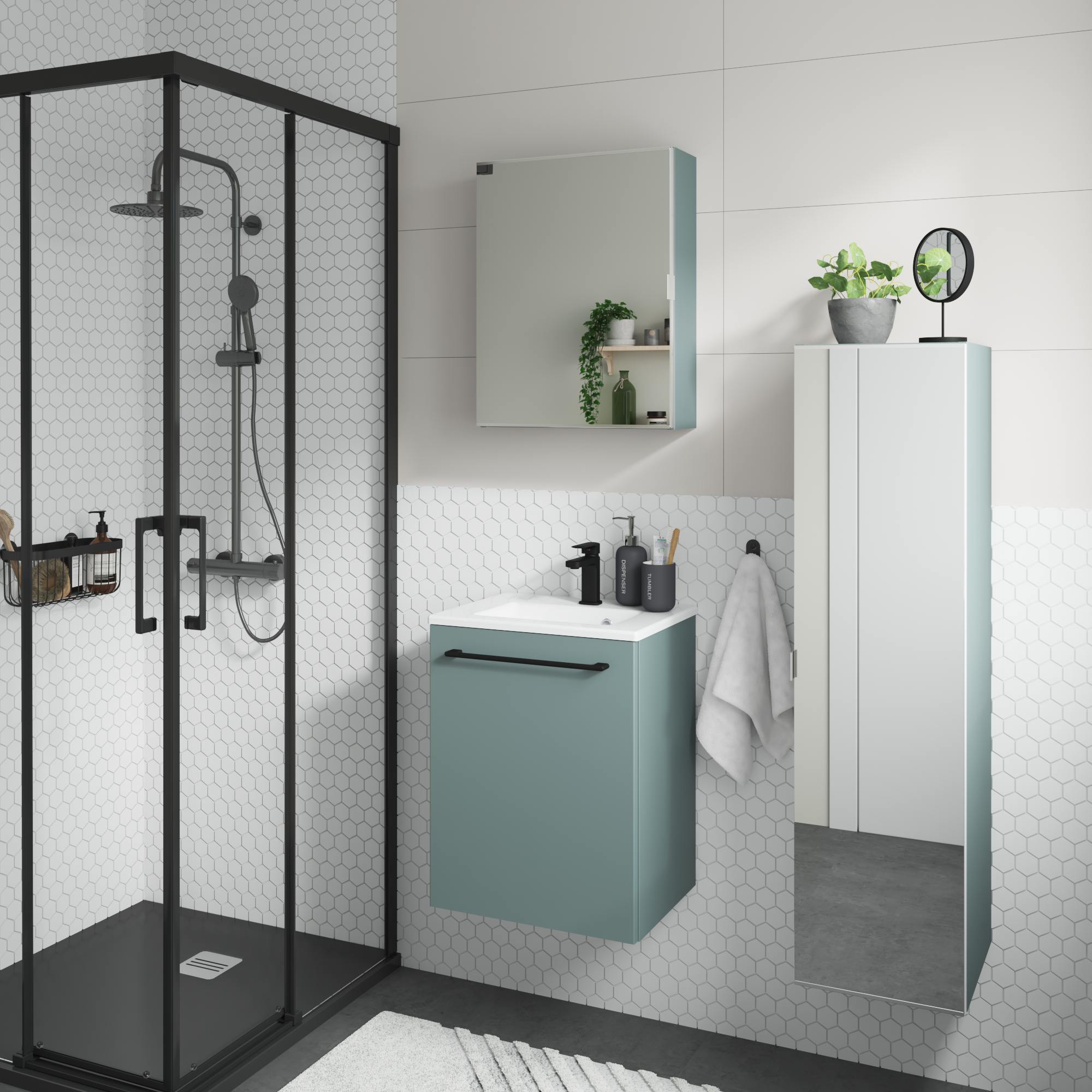 Zestaw szafka łazienkowa wisząca z umywalką 45X35 + drzwiczki Remix celadon Sensea