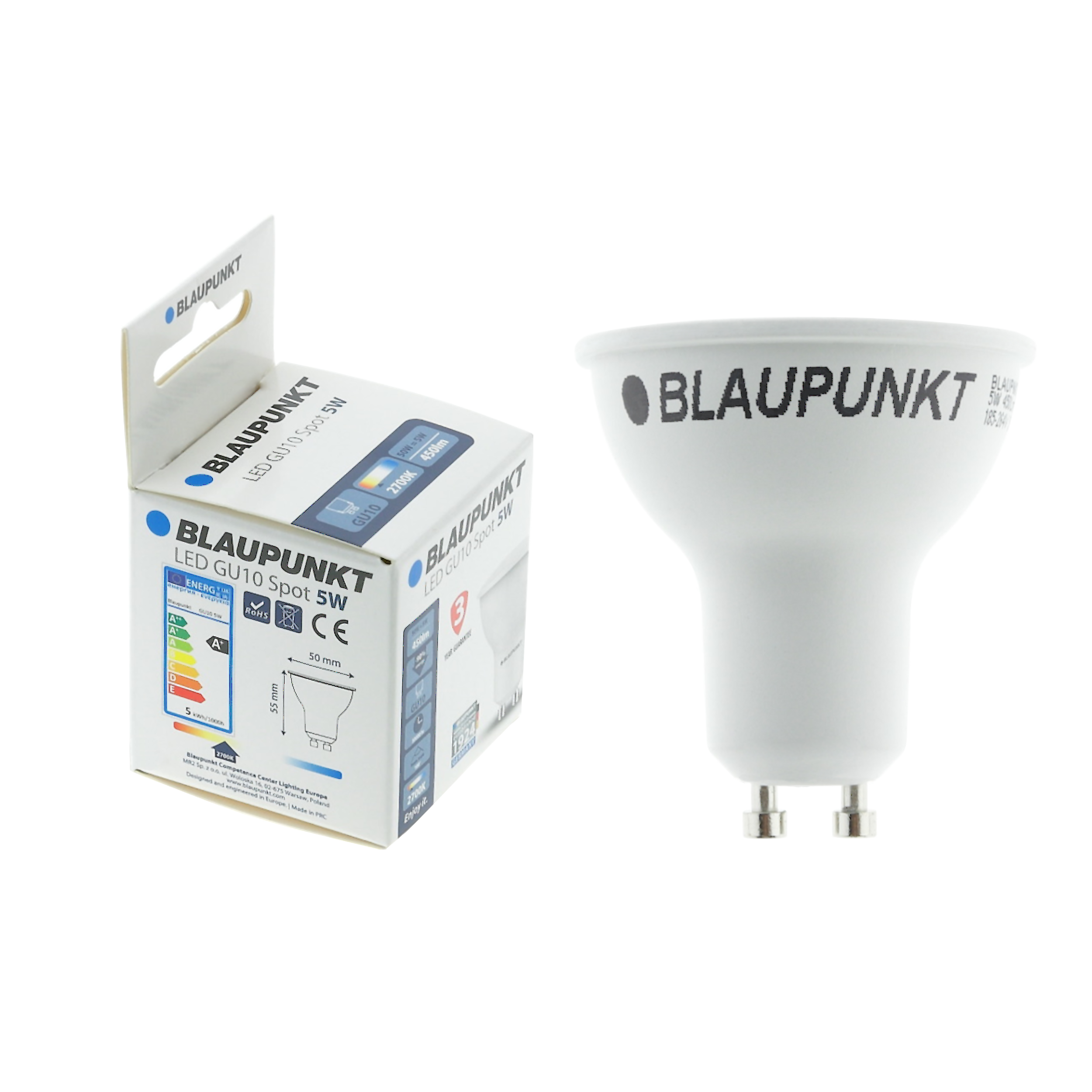 Żarówka LED GU10 5W = 50 W 450 lm Ciepła biel Blaupunkt