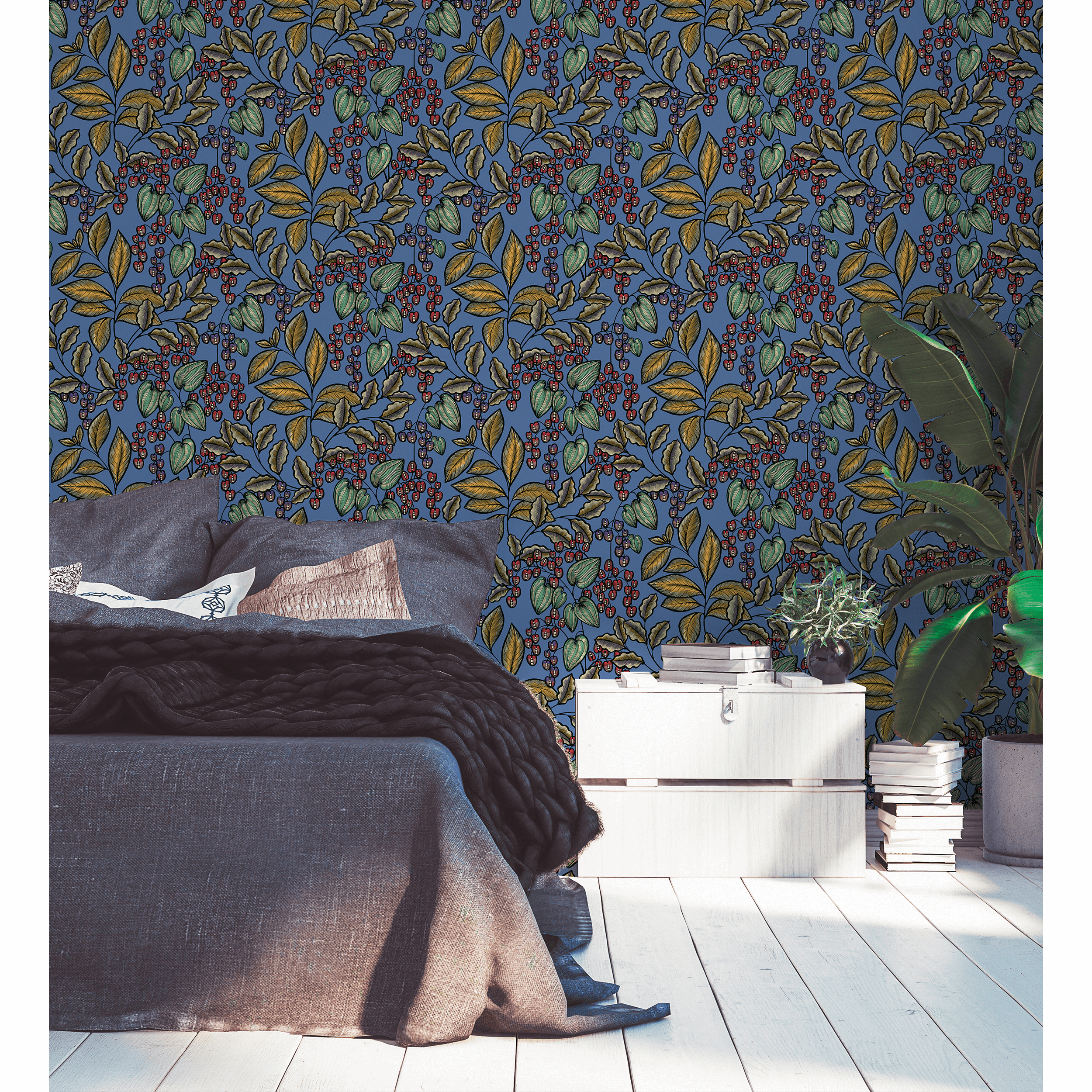 Tapeta Floral Impression 377541 niebieska winylowa na flizelinie