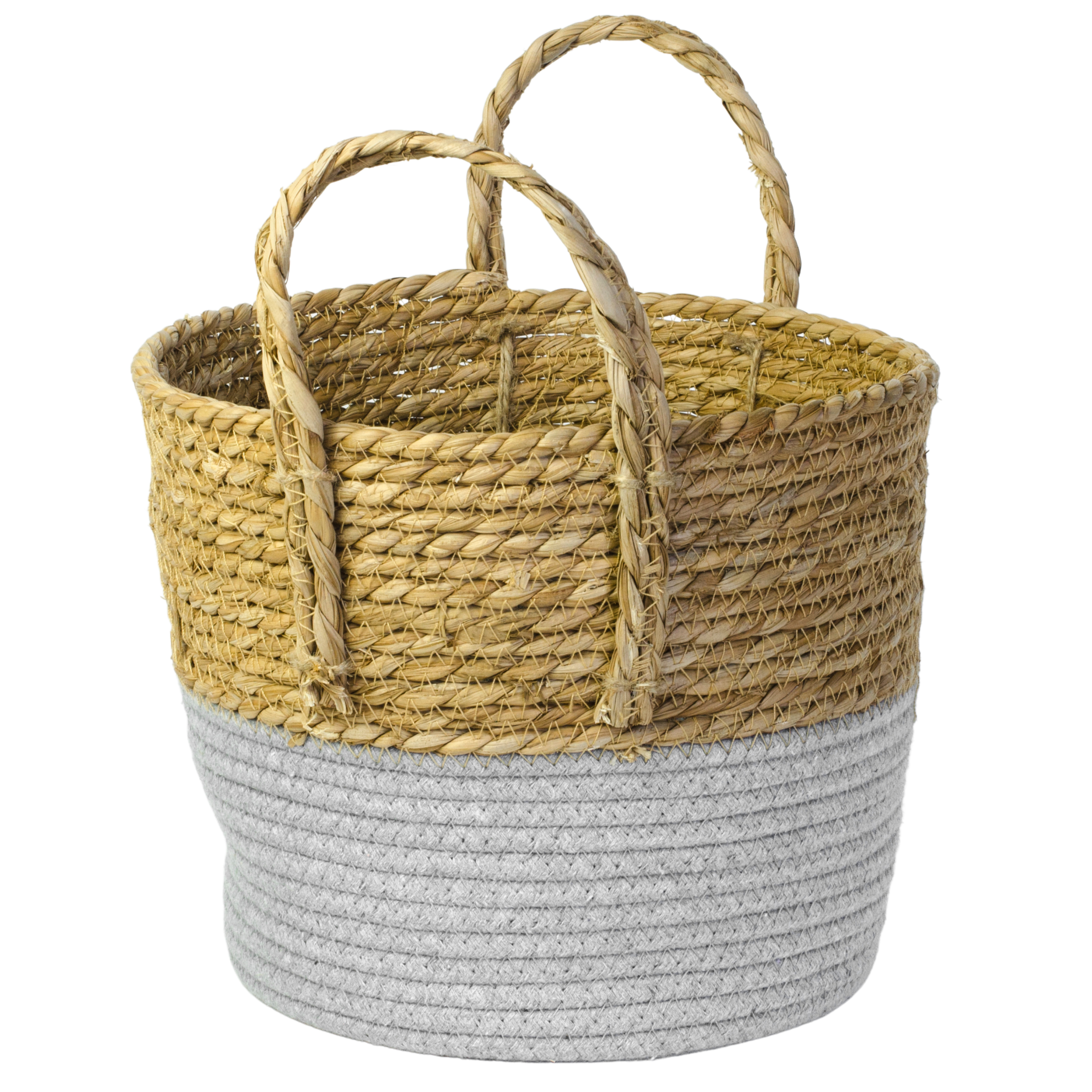 Osłonka doniczki kosz pleciony 23 cm boho z szarym