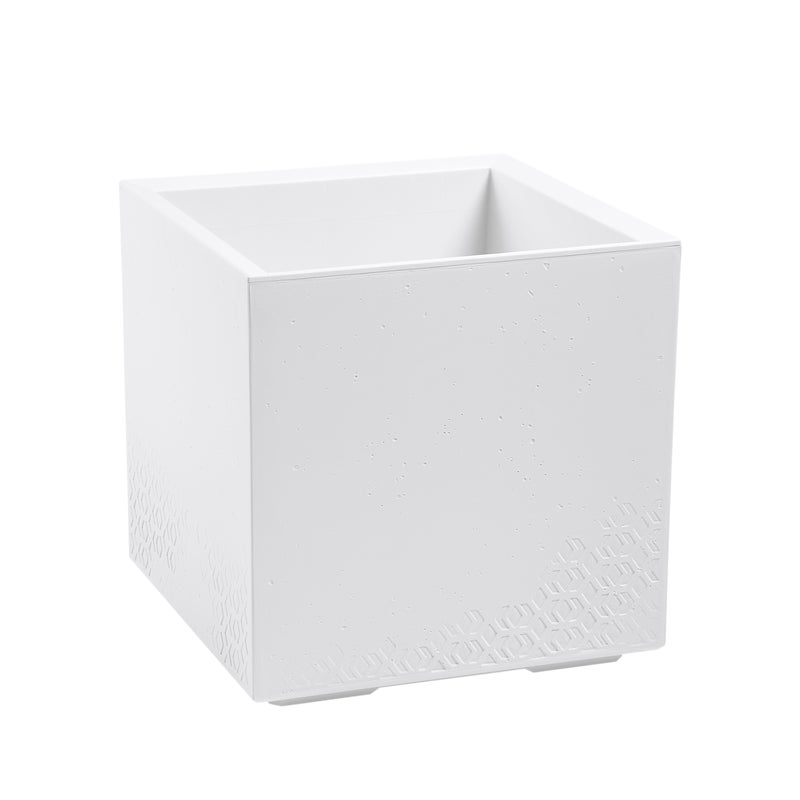 Donica plastikowa Karo 39 x 39 cm biała imitacja betonu