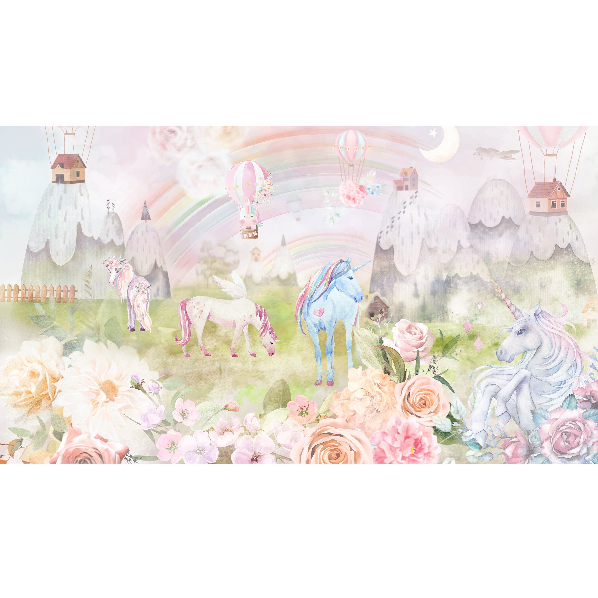 Mural dziecięcy Fantasy jednorożce 500 x 280 cm struktura Art