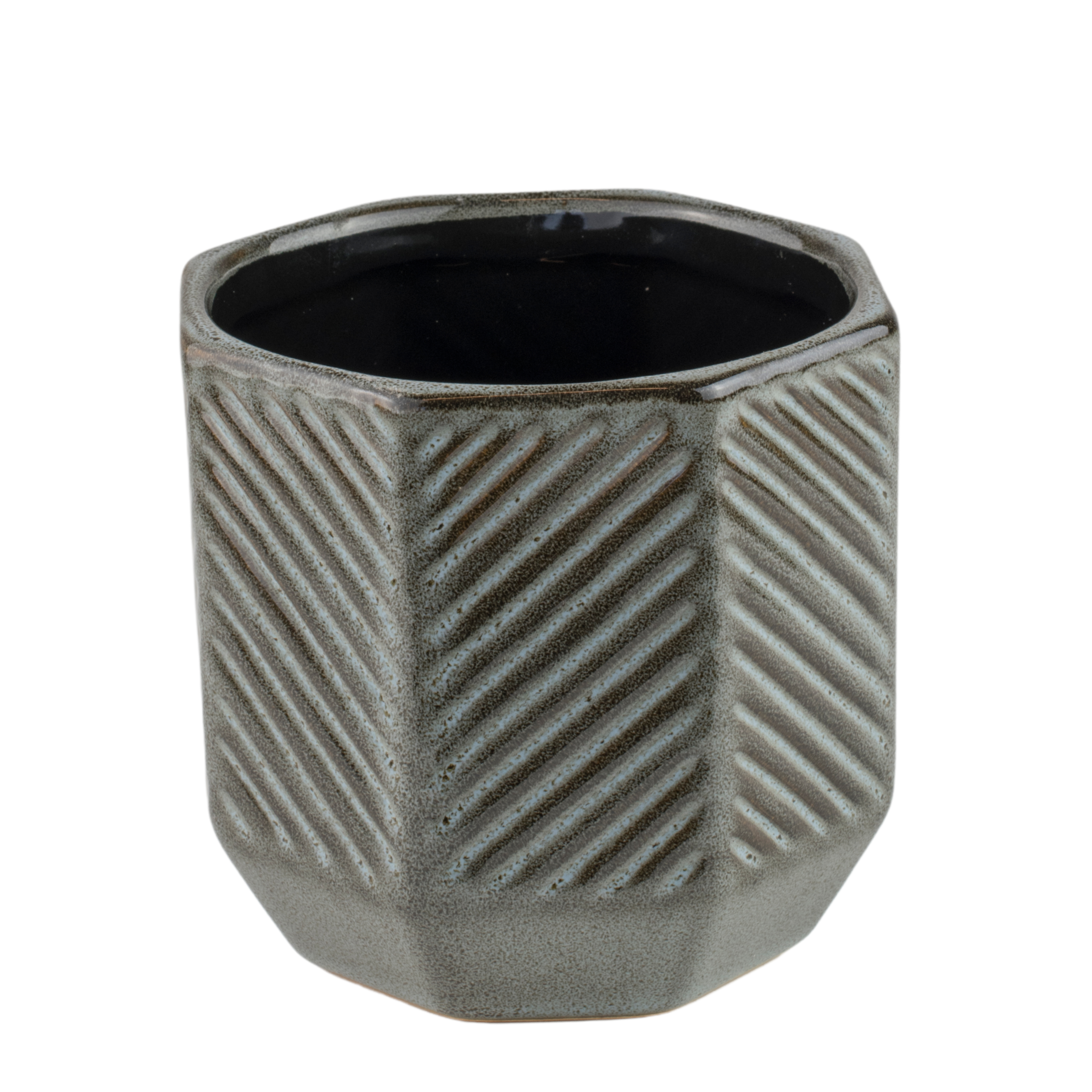 Osłonka doniczki ceramiczna 10.5cm wzór geometryczny szara