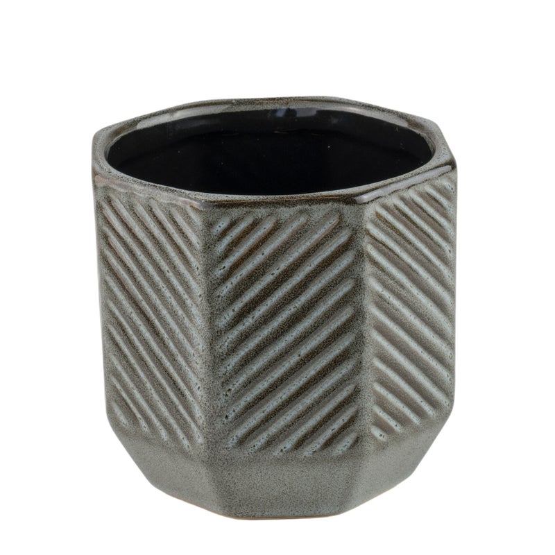 Osłonka doniczki ceramiczna 10.5cm wzór geometryczny szara