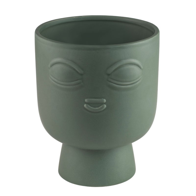 Osłonka doniczki ceramiczna Face 13.5cm zielona wzór twarzy