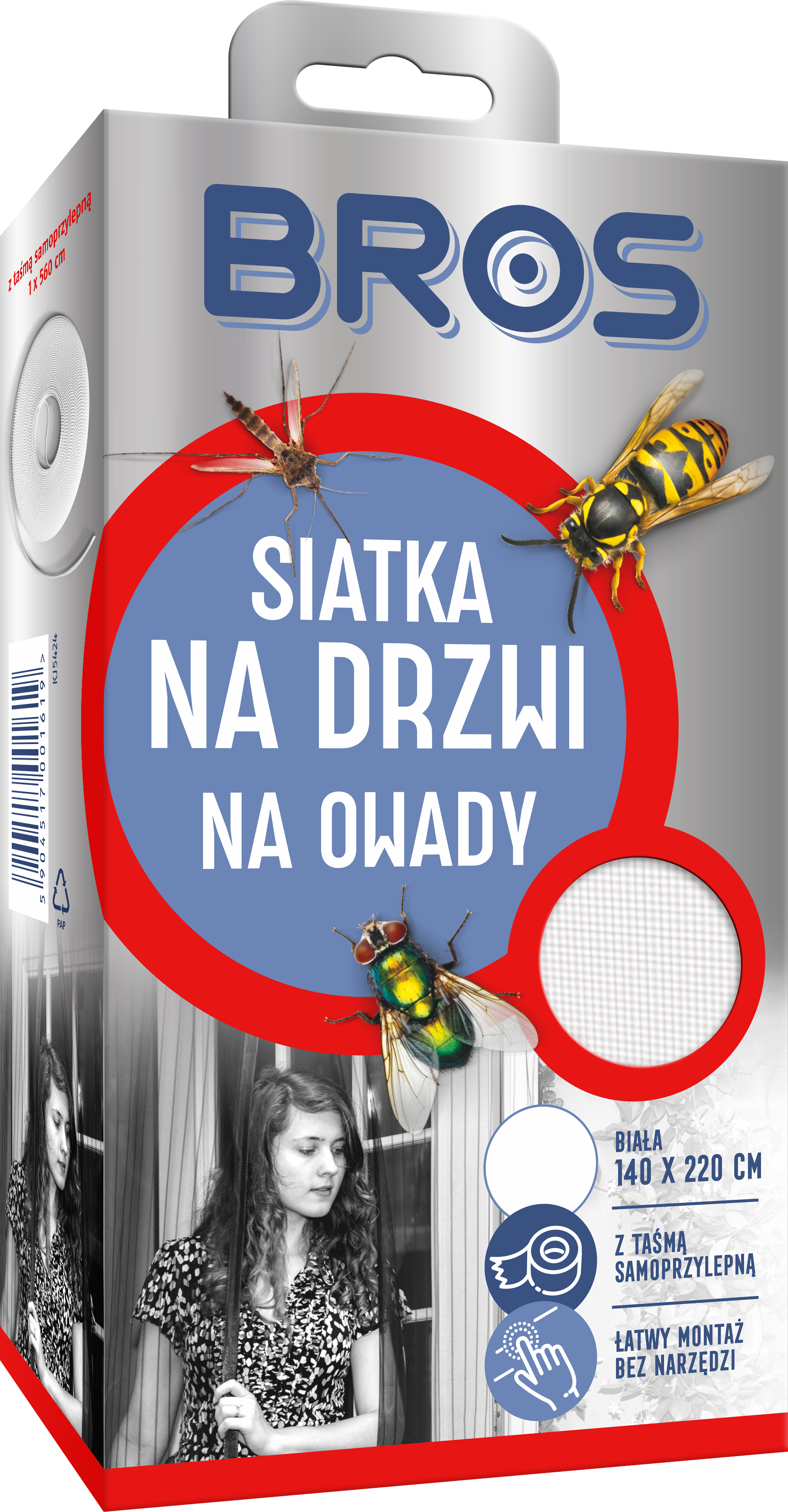 Moskitiera na drzwi 140x220 cm biała Bros