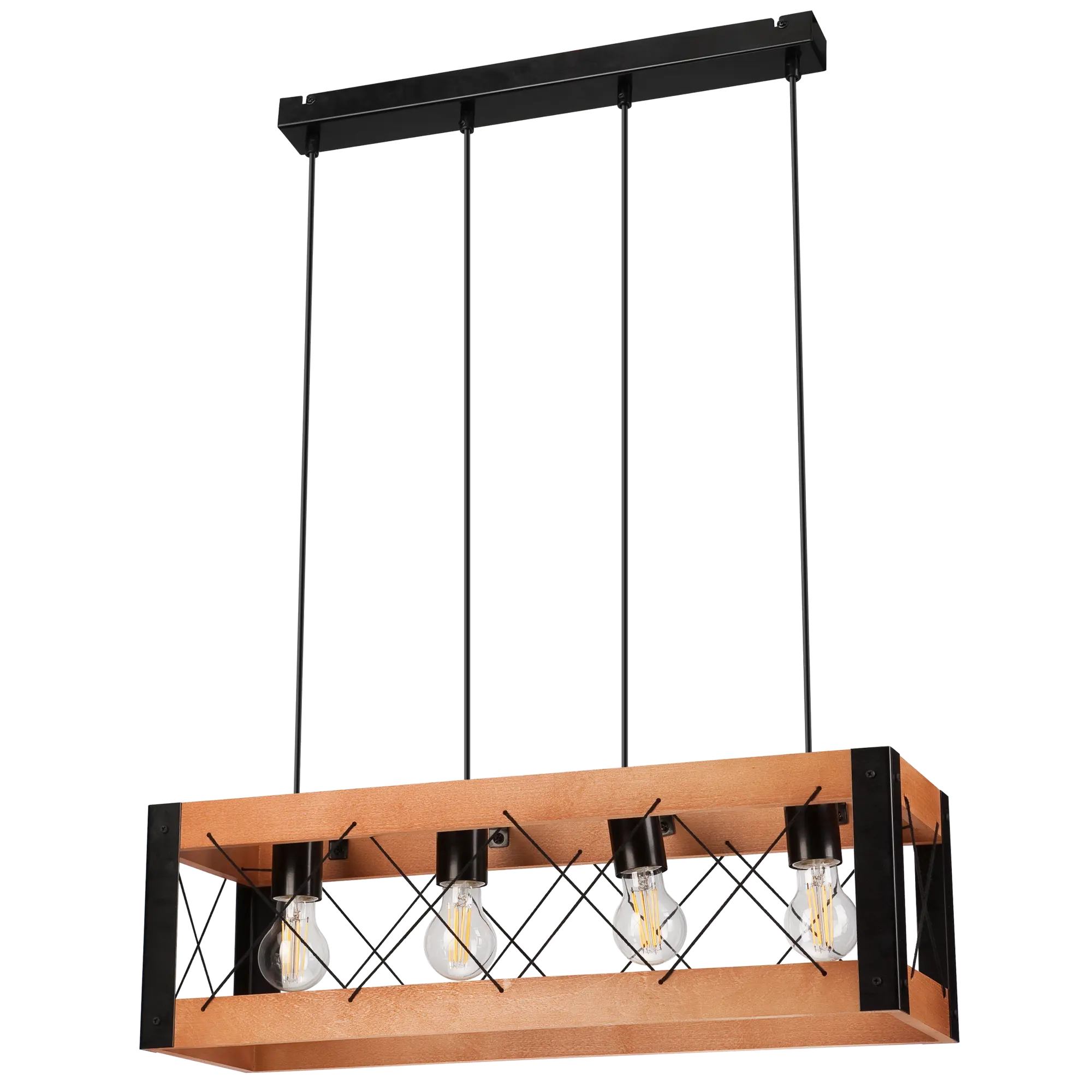 Lampa wisząca Frida czarna z rustykalnym drewnem 4 x E27 Lamkur