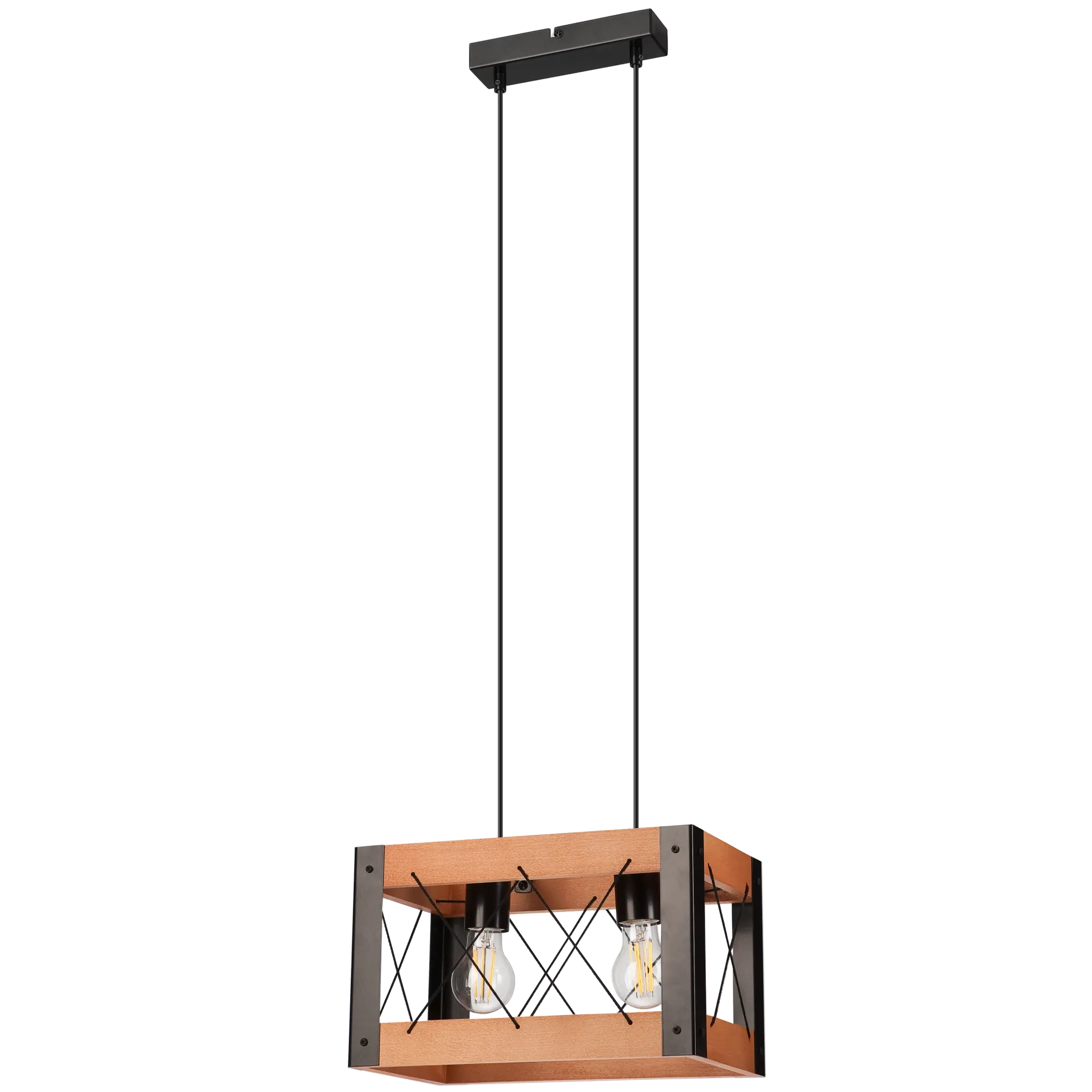 Lampa wisząca Frida czarna z rustykalnym drewnem 2 x E27 Lamkur