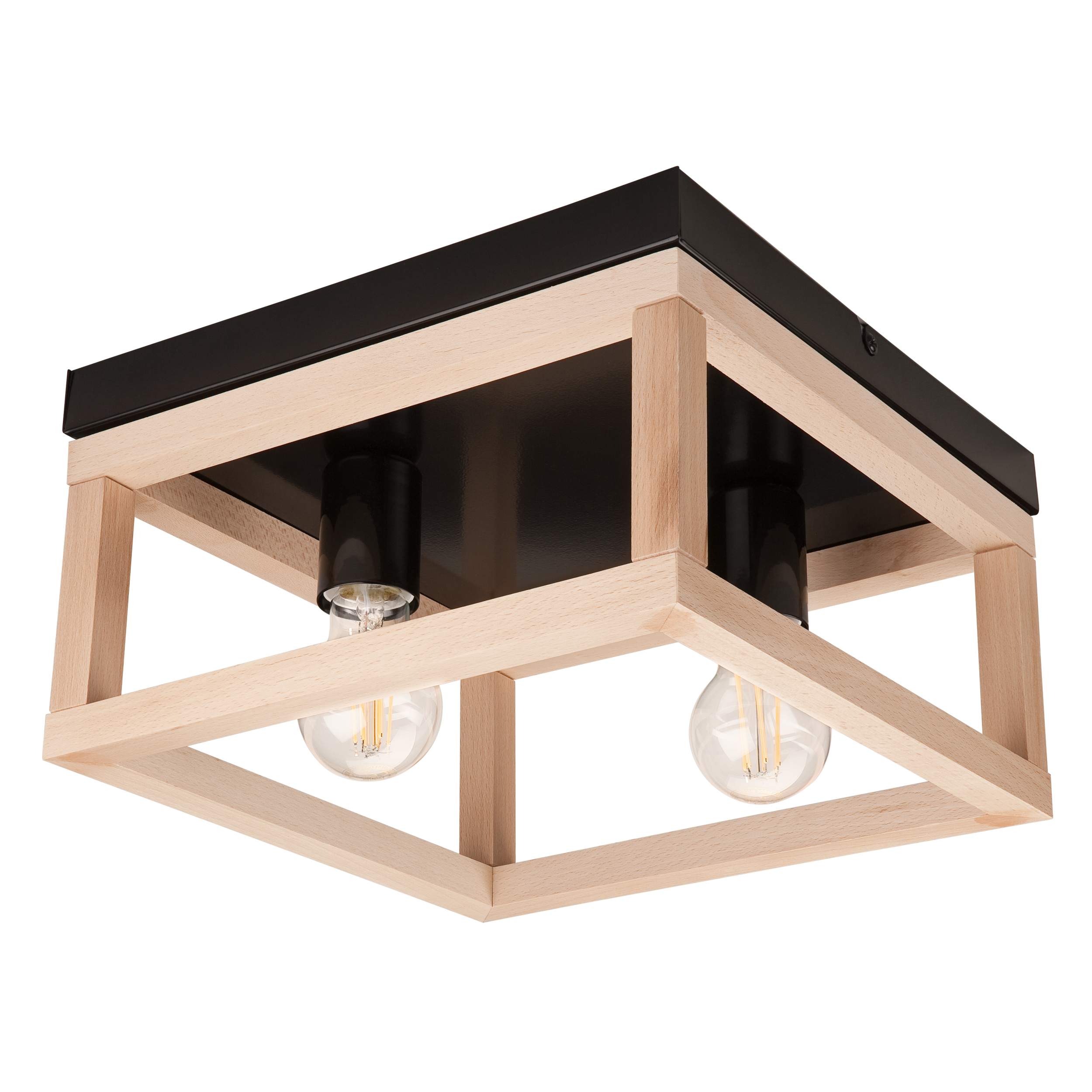 Lampa sufitowa Villy czarna z drewnem 2 x E27 Lamkur