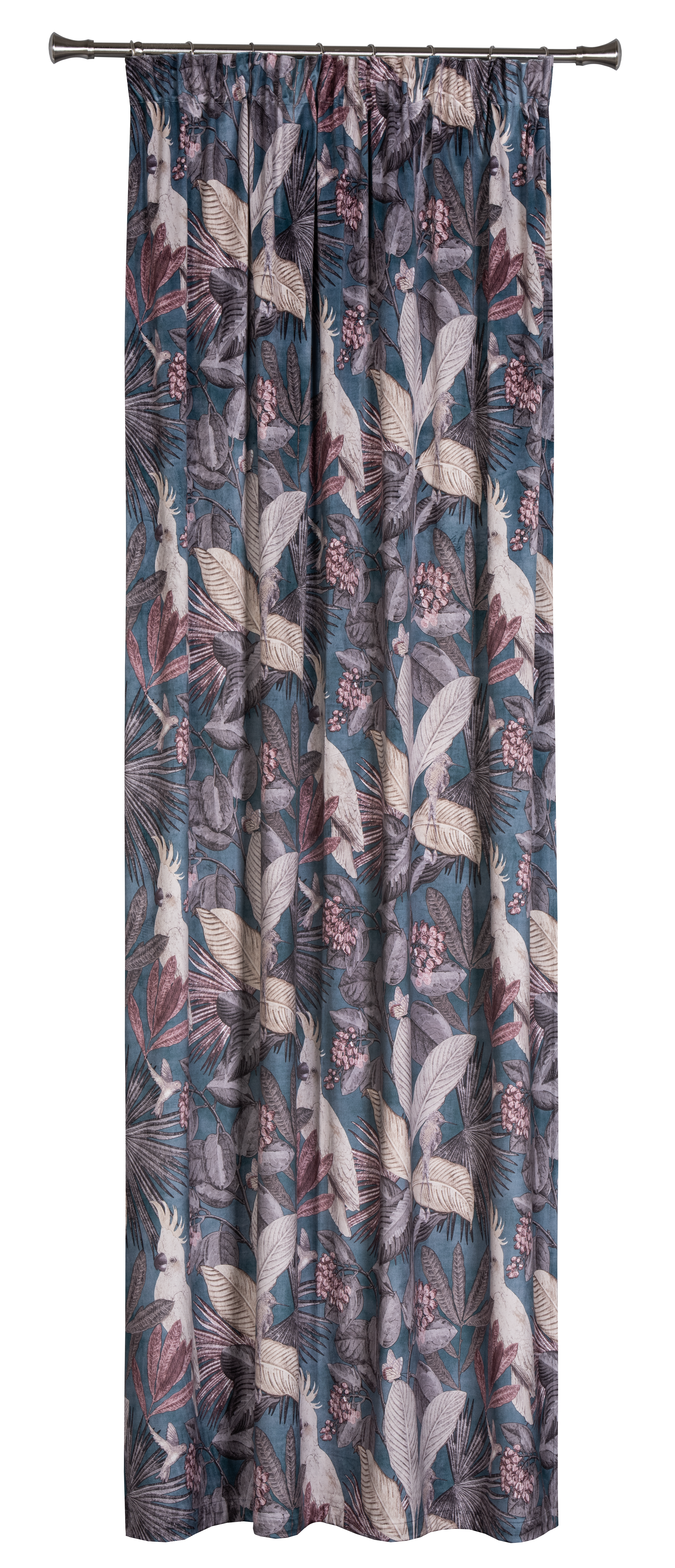 Zasłona Parrot niebieska 140 x 260 cm na taśmie