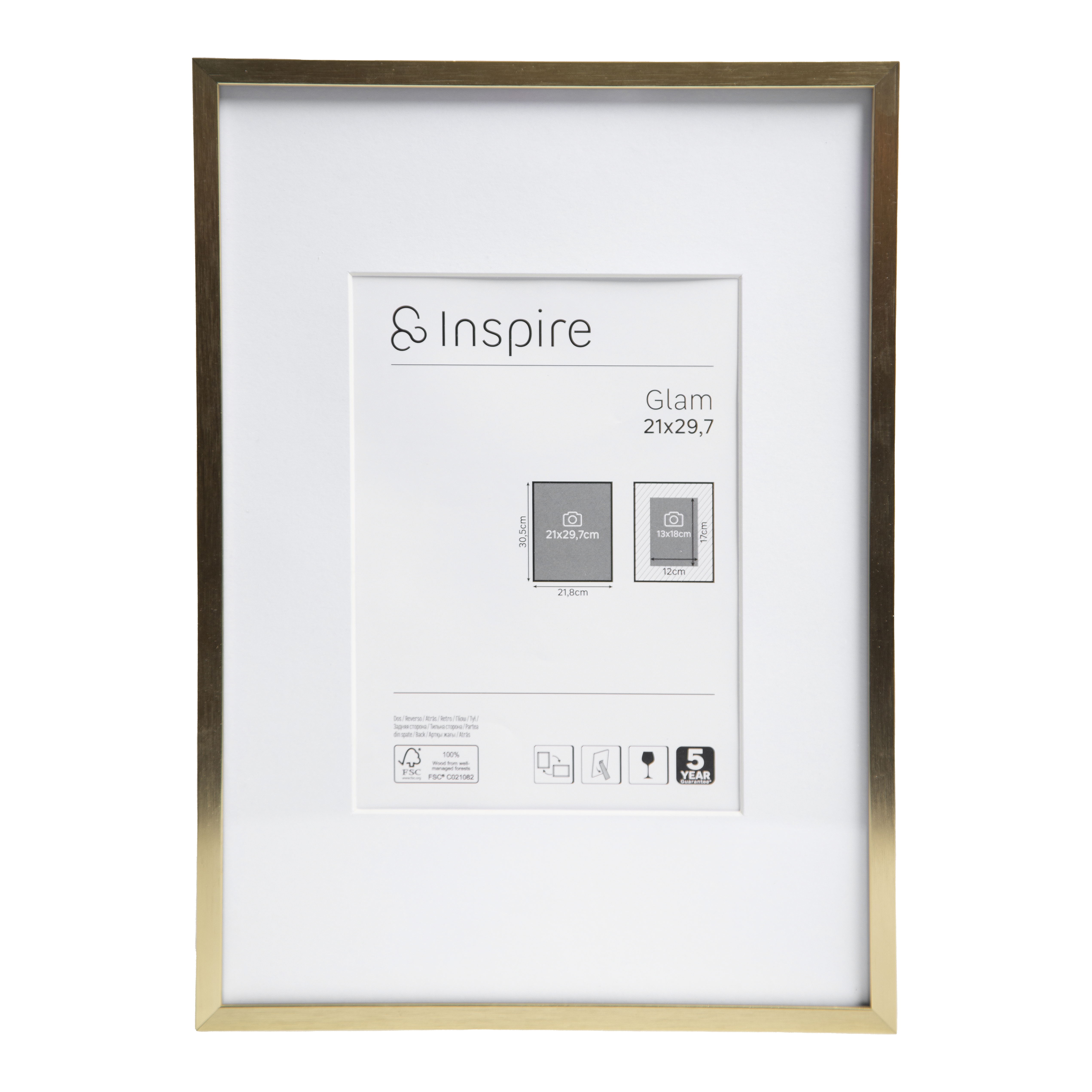 Ramka na zdjęcie Glam 21 x 29.7 cm złota Inspire