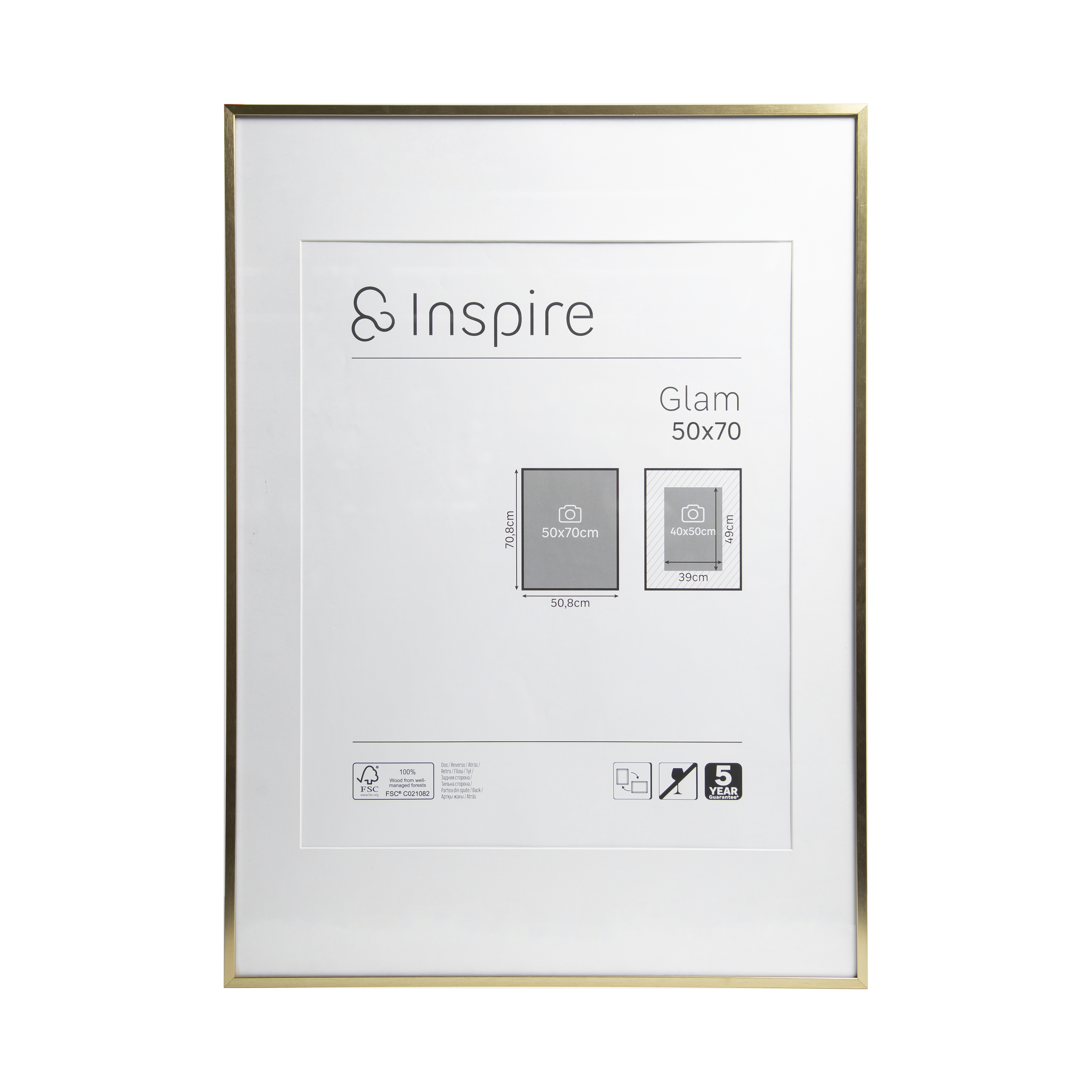 Ramka na zdjęcie Glam 50 x 70 cm złota Inspire
