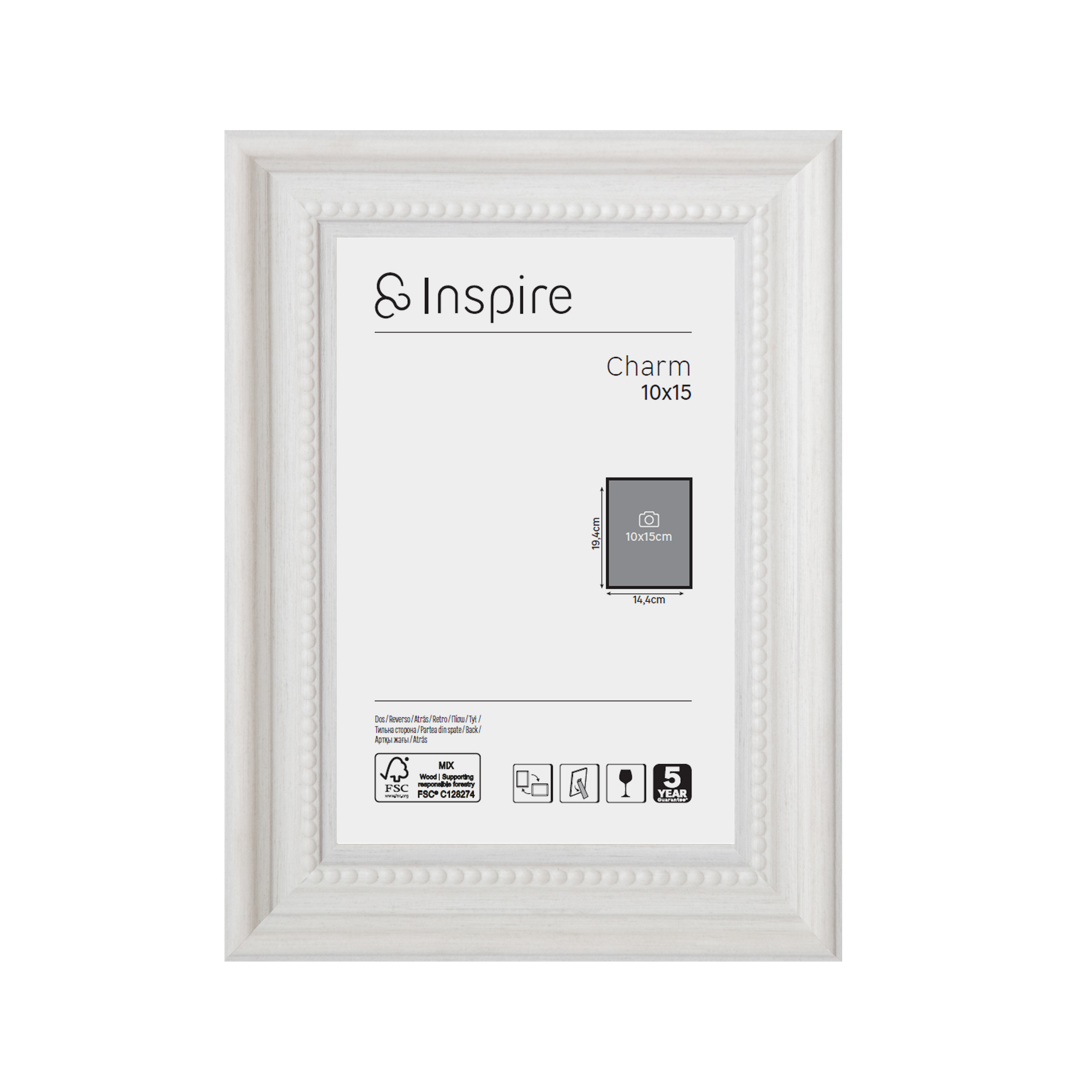 Rama na zdjęcie Charm 10 x 15 cm biała Inspire