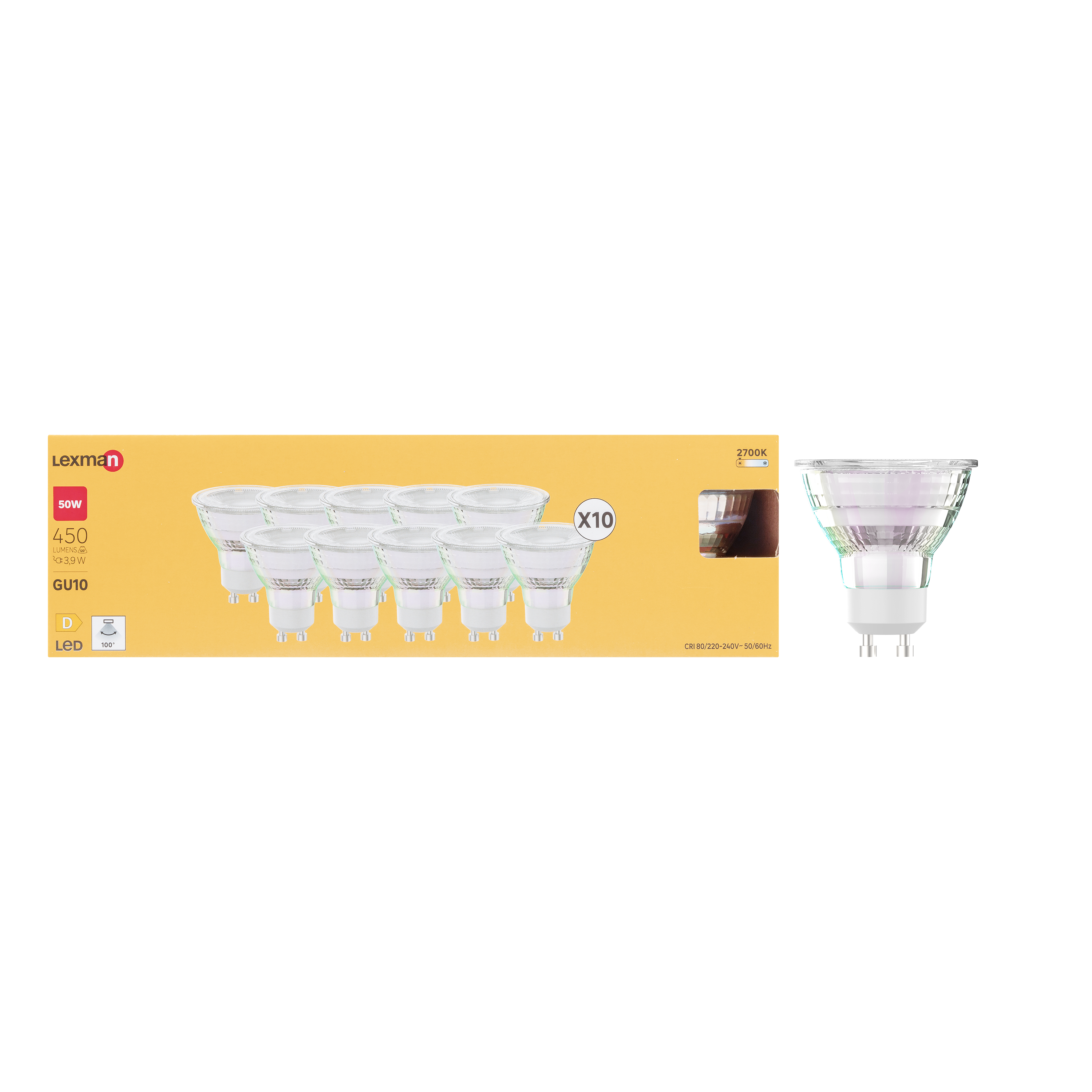 Żarówka LED GU10 10 szt. 3,9 W 450 lm Ciepła biel Lexman