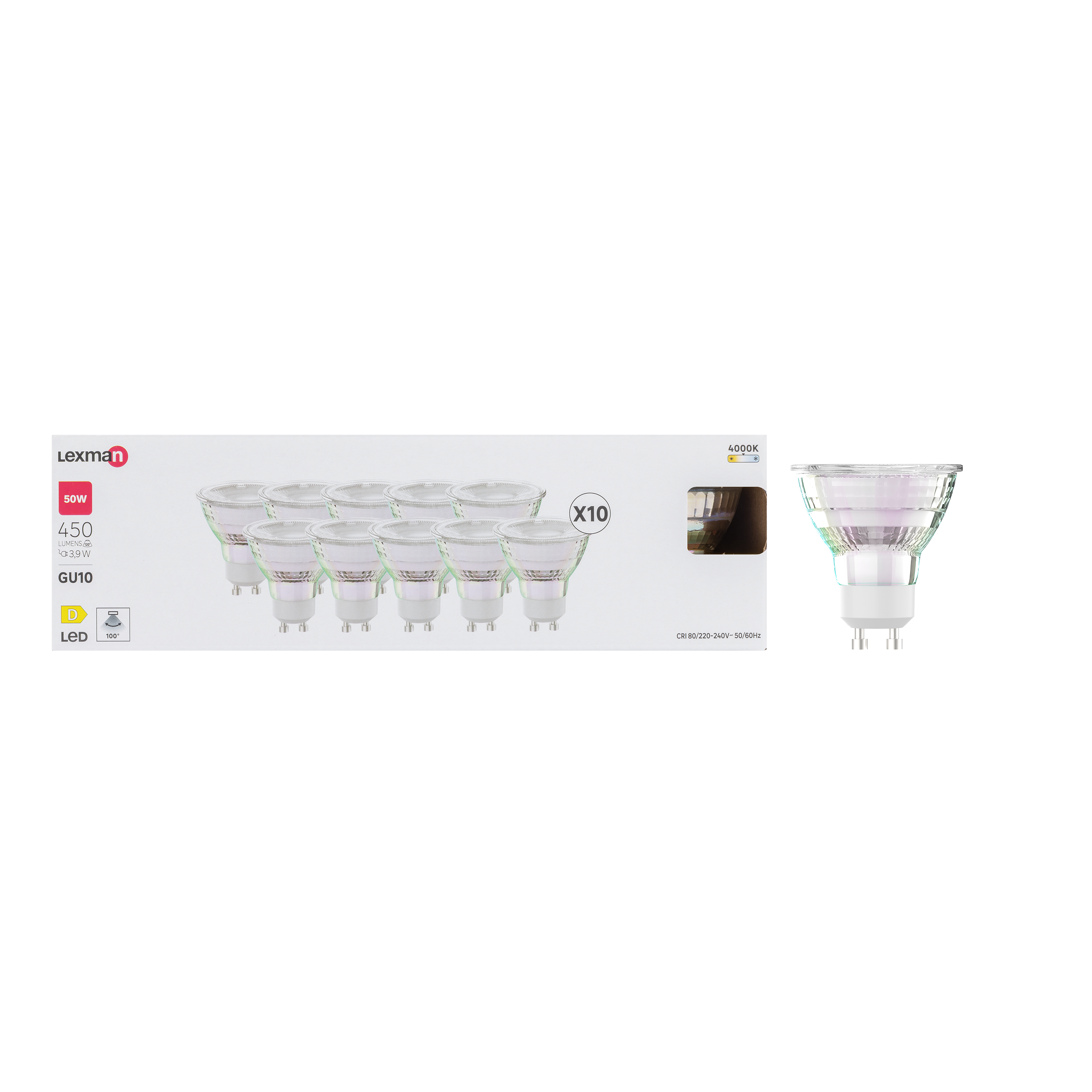Żarówka LED GU10 10 szt. 3,9 W 450 lm Neutralna biel Lexman