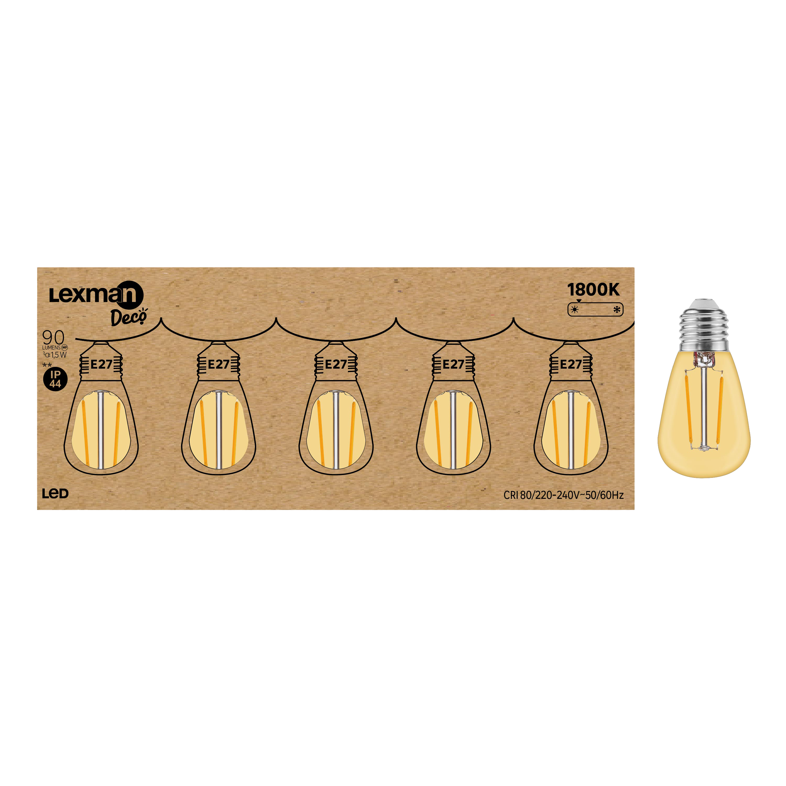 Żarówka dekoracyjna LED 5 szt. E27 1,5 W 90 lm IP44 Lexman