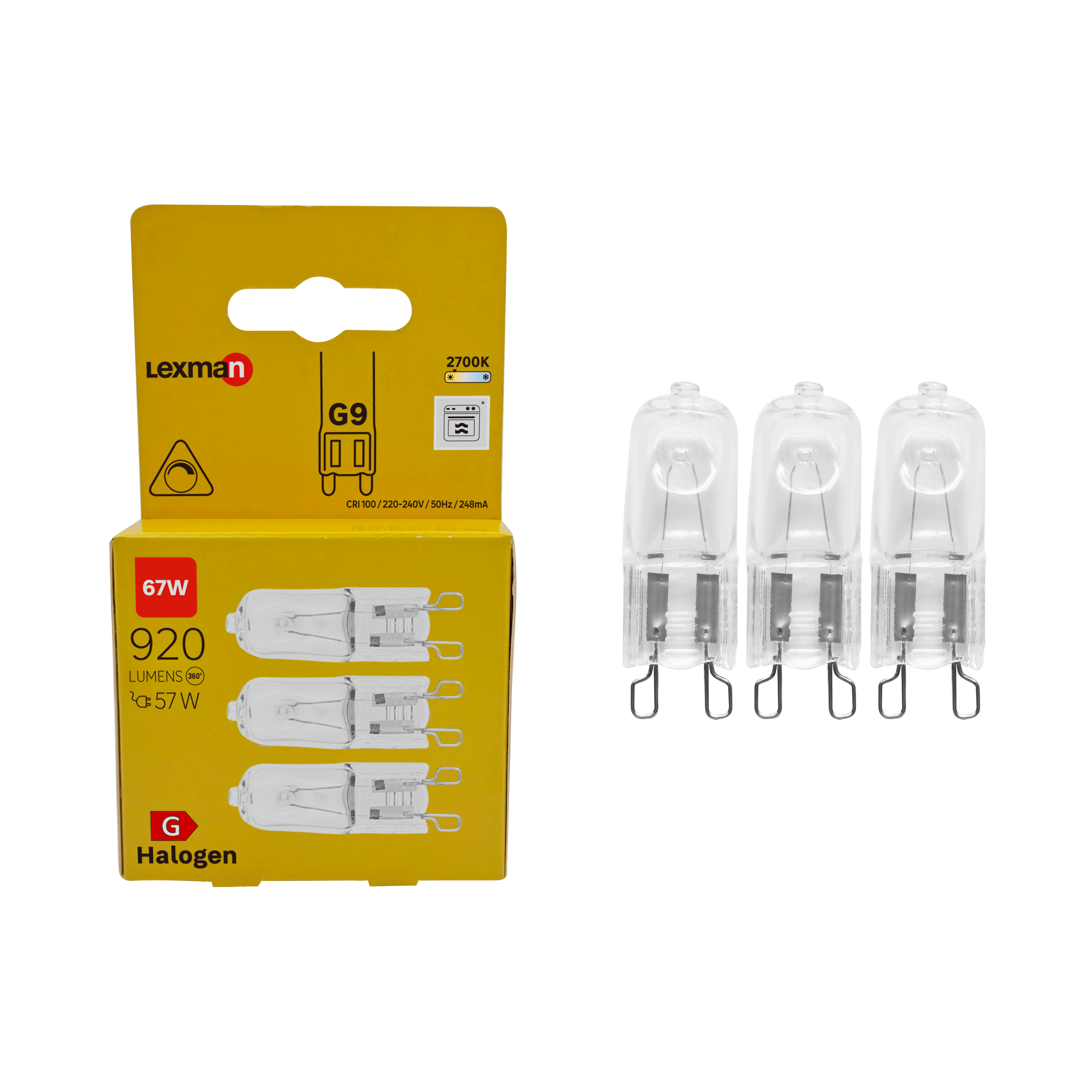 Zestaw 3 żarówek halogenowych G9 57W 920 lumenów 2,7 K LEXMAN