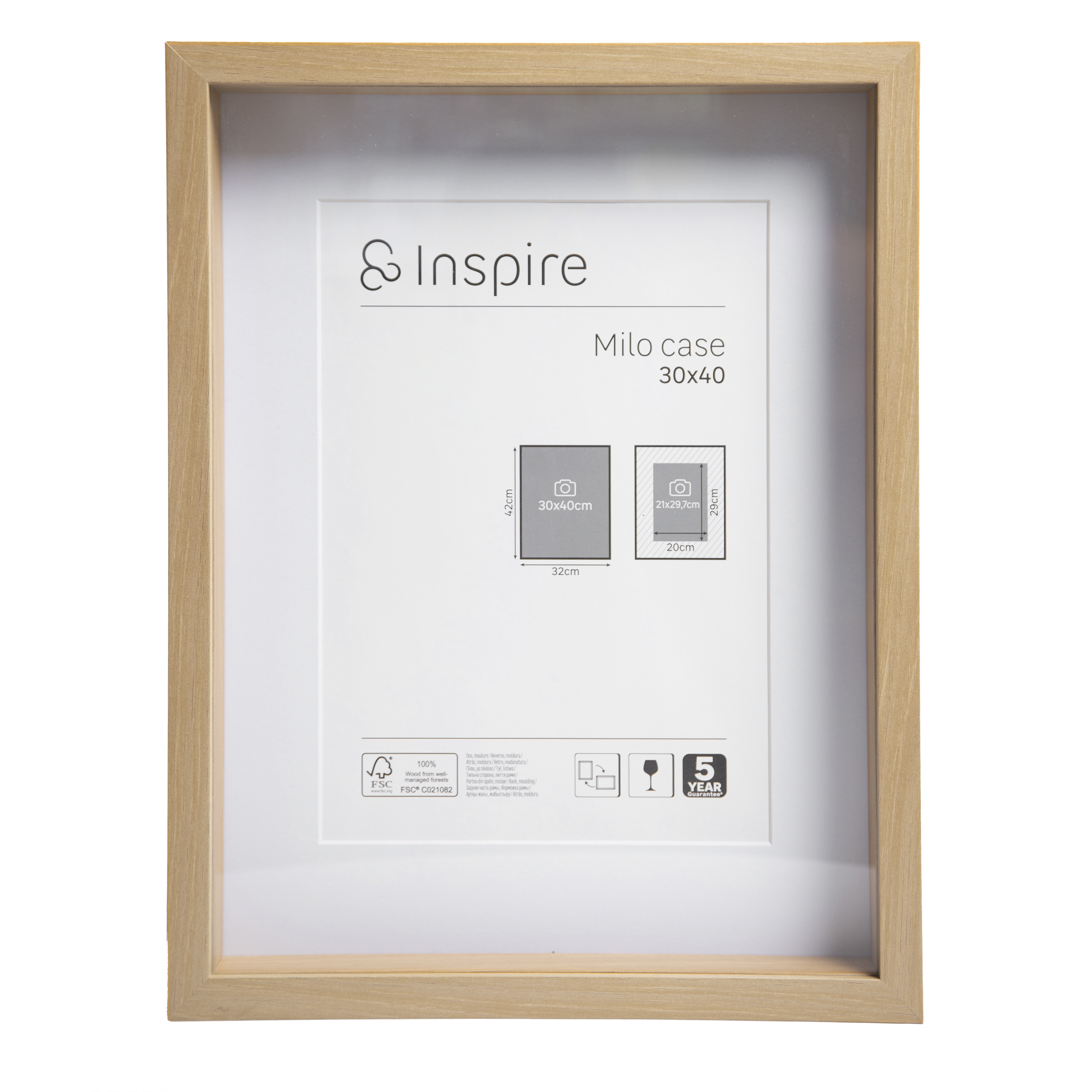 Rama na zdjęcie Milo Case 30 x 40 cm dąb new Inspire