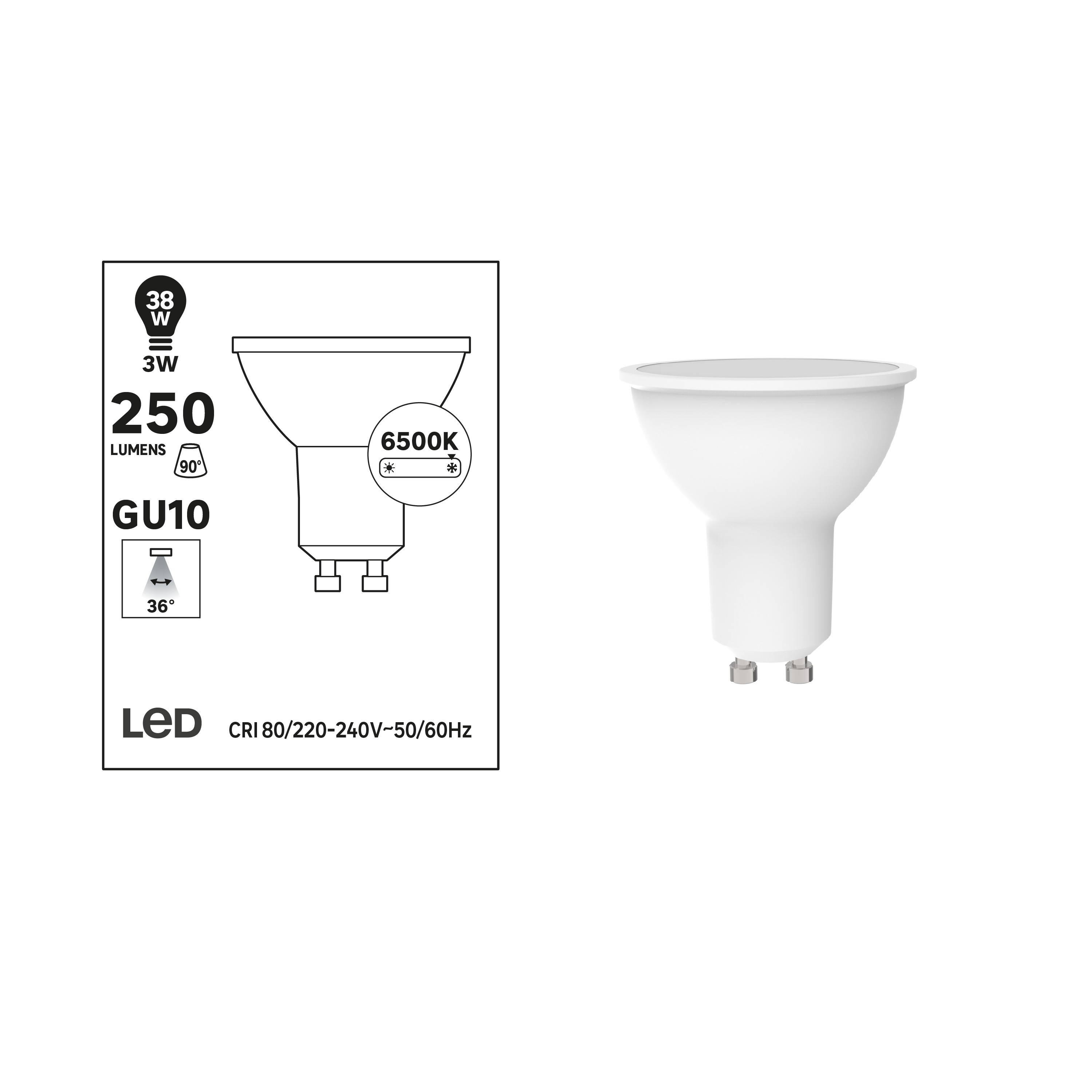 Żarówka LED GU10 3 W 250 lm Ciepła biel