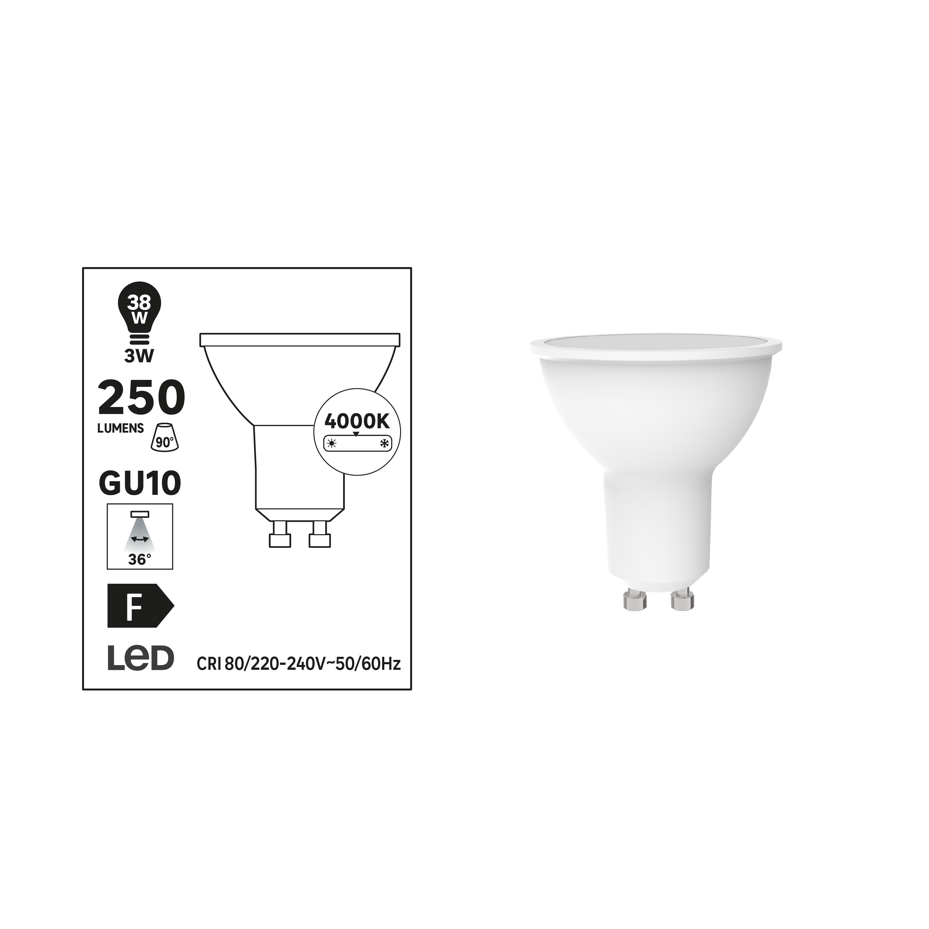 Żarówka LED GU10 3 W 250 lm Neutralna biel