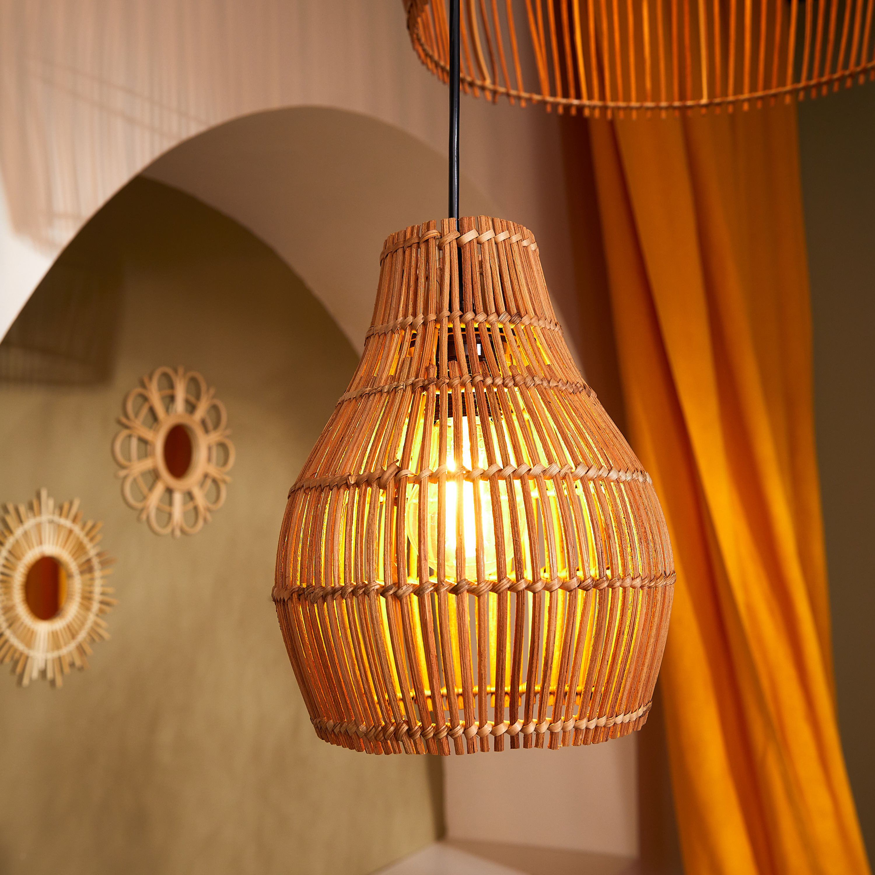 Lampa wisząca Elongo rattan E27 Inspire