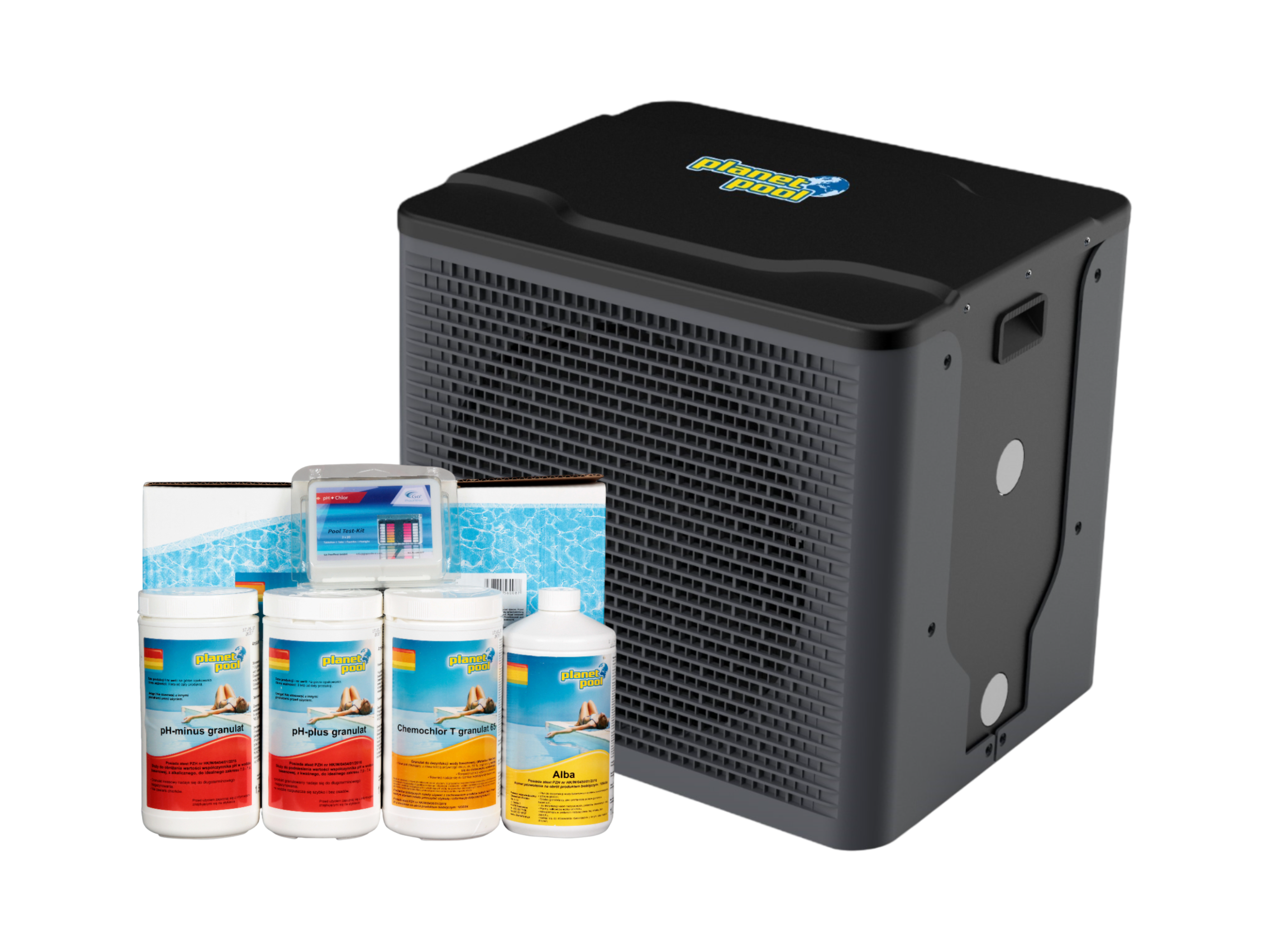 Mini pompa ciepła Planet Pool 3kW z zestawem startowym chemii
