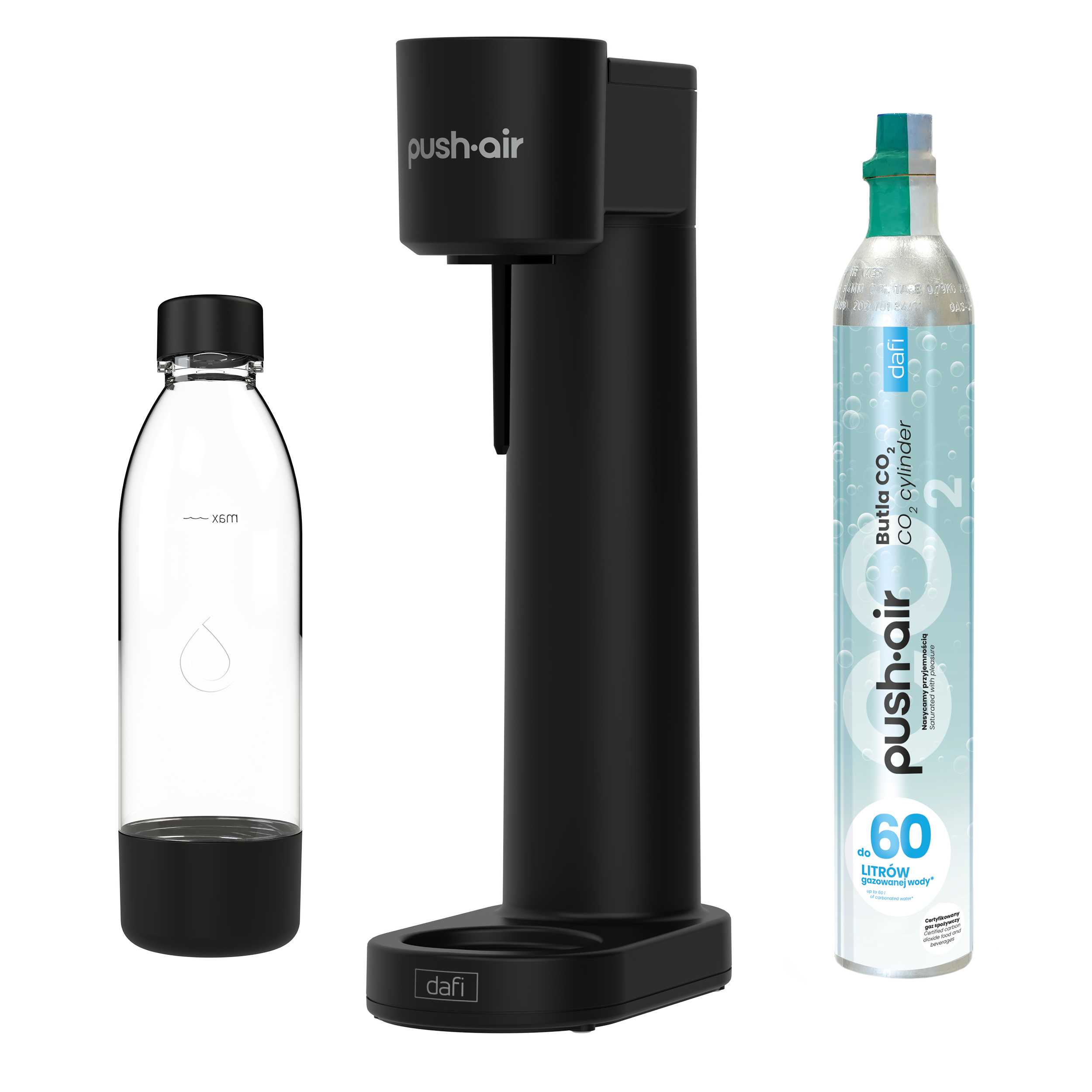 Saturator Pushair z CO2 z butelką 0,7 czarny