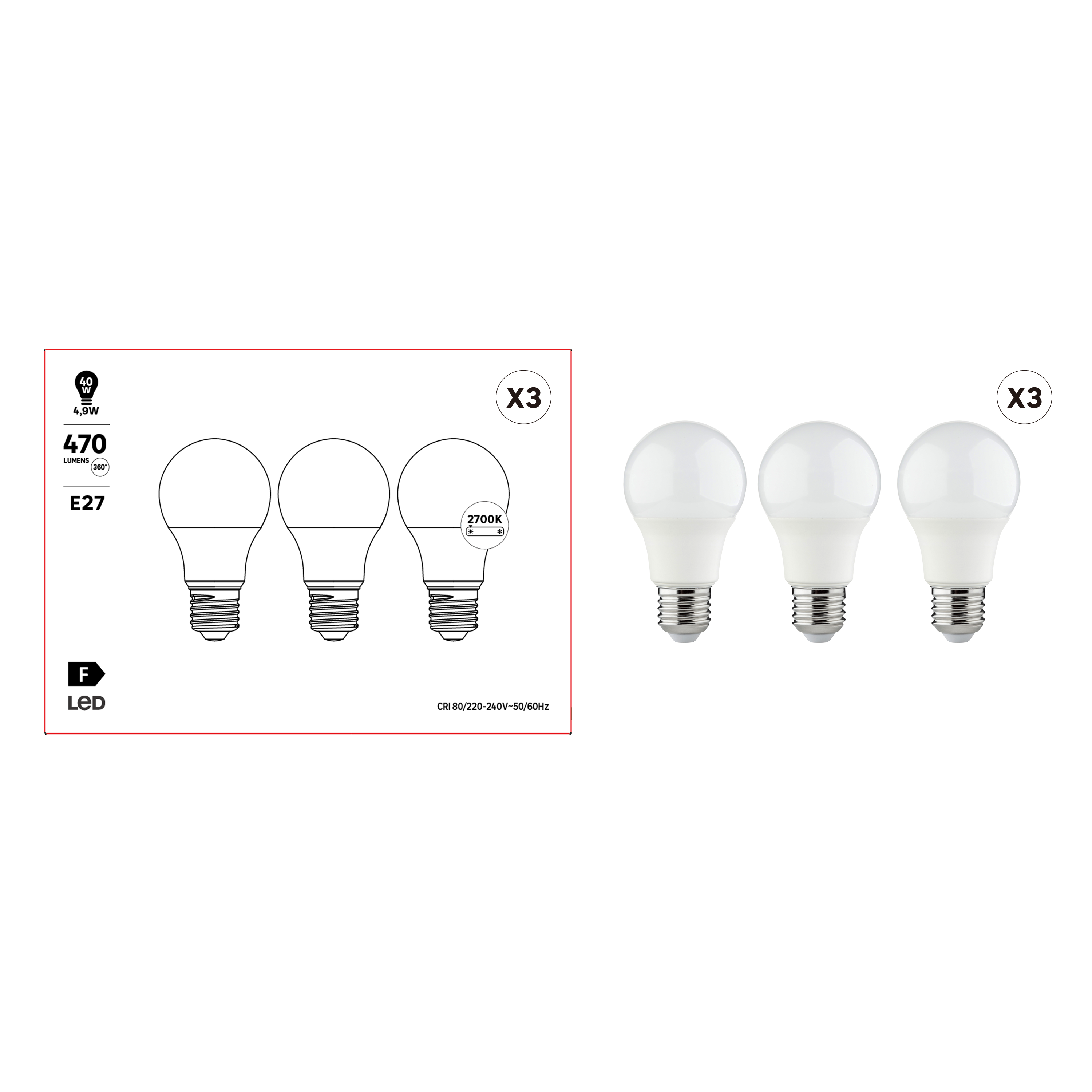 Żarówka LED 3 szt. E27 5 W 470 lm Ciepła biel