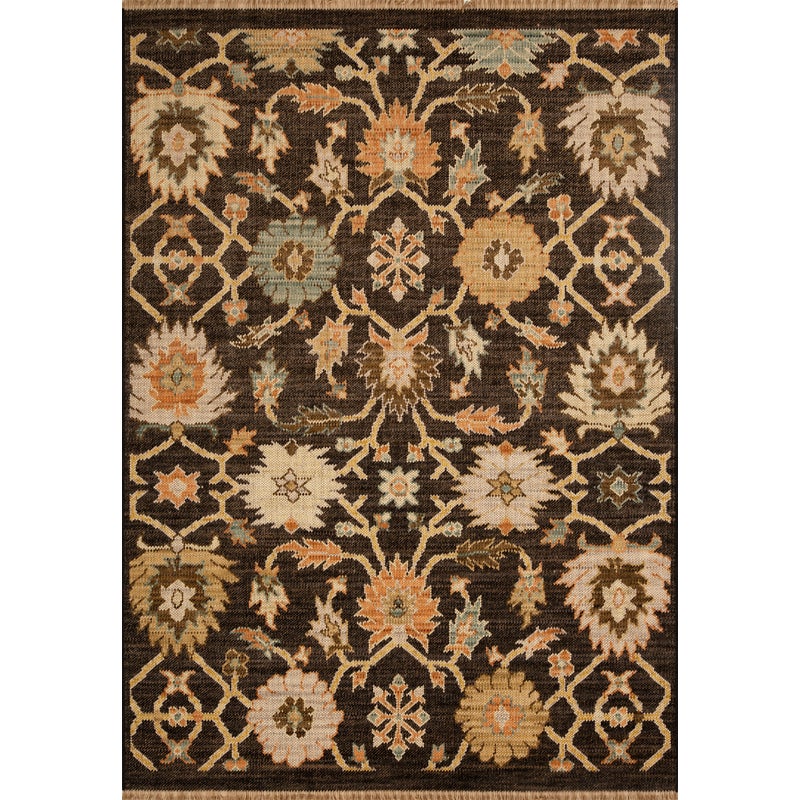 Dywan z frędzlami Royal Wool Kwiat czarny 60 x 100 cm