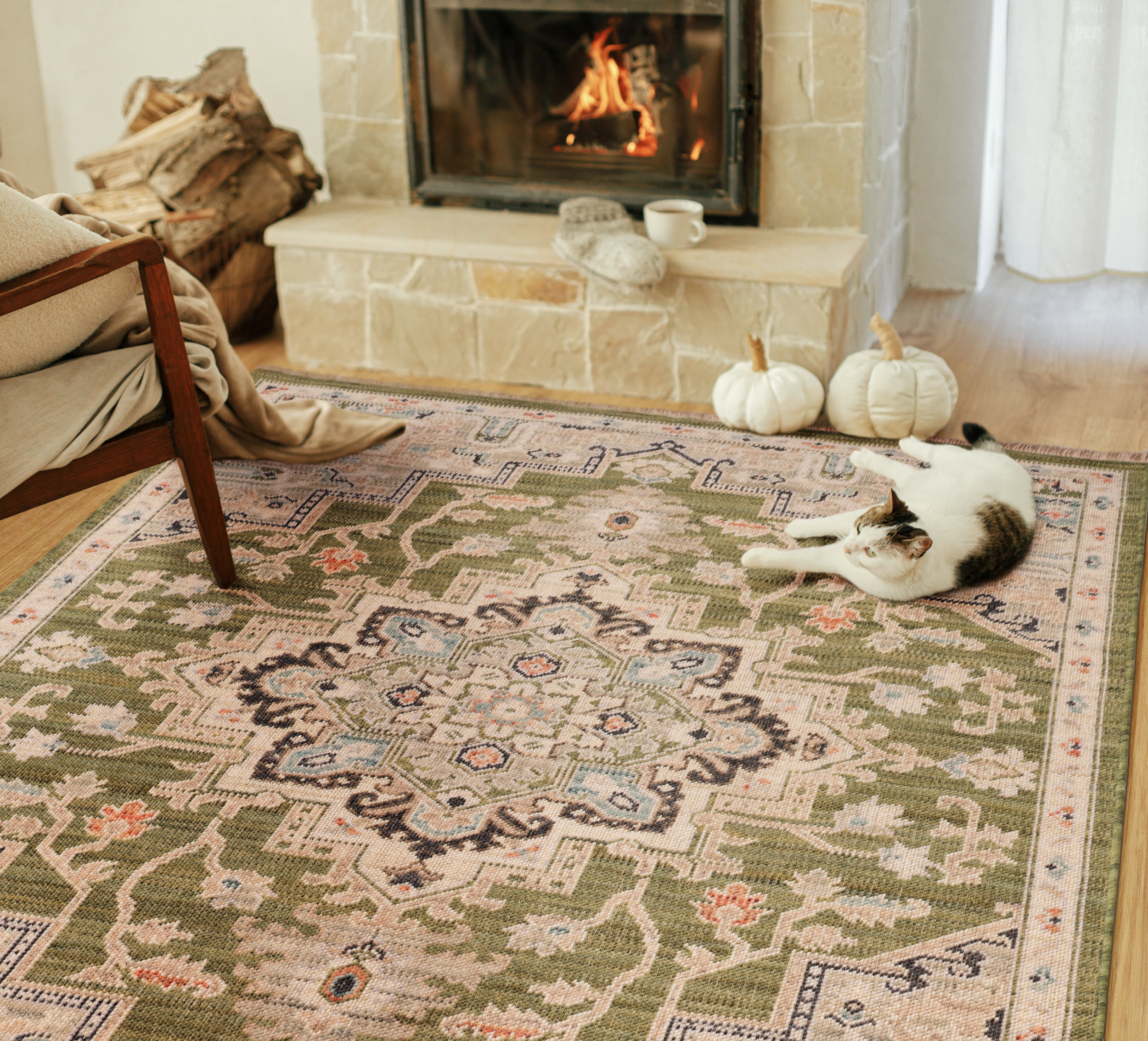 Dywan z frędzlami Royal Wool Klasyk zielony 60 x 100 cm