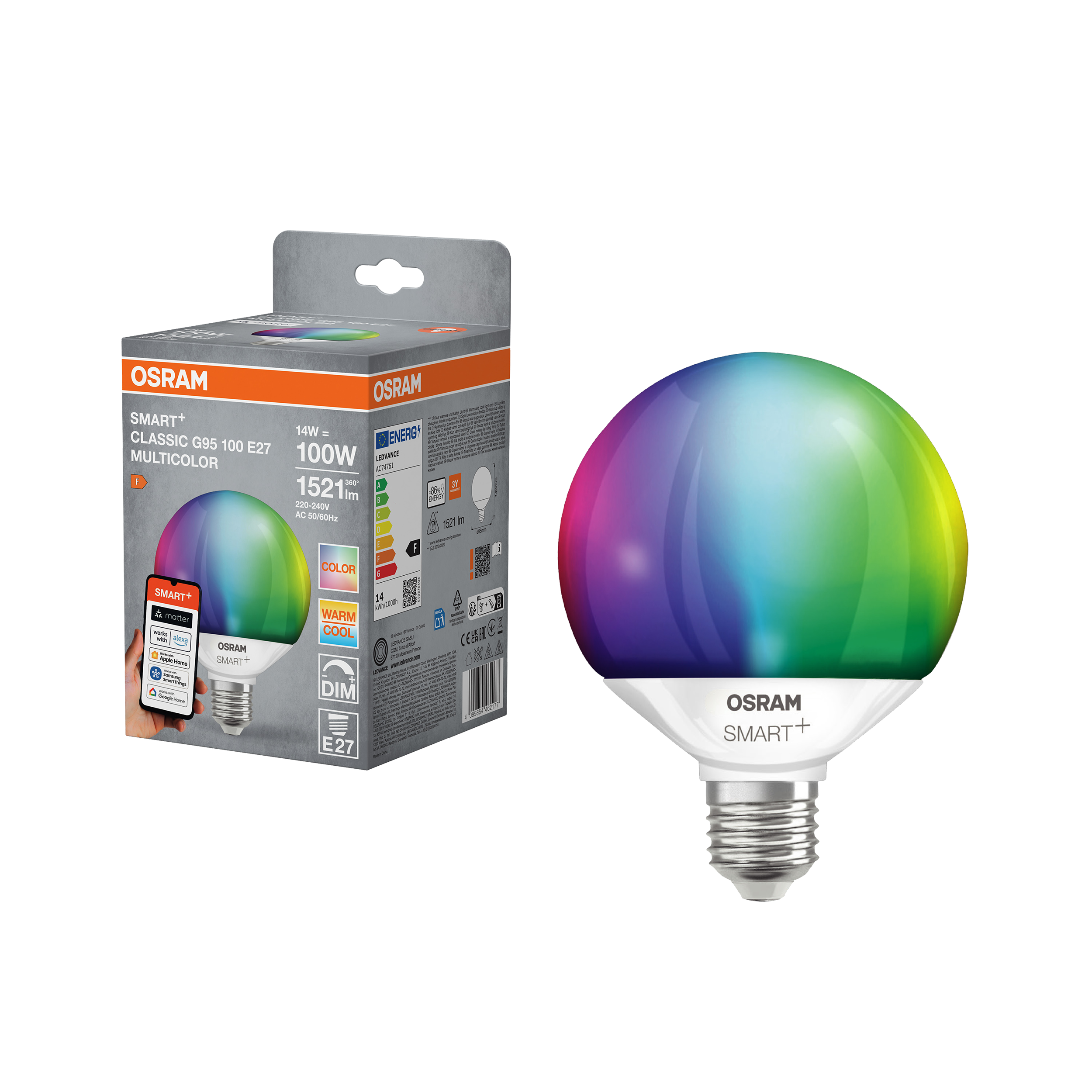 Żarówka LED E27 G95 1521LM RGBW DIM WFML OSRAM
