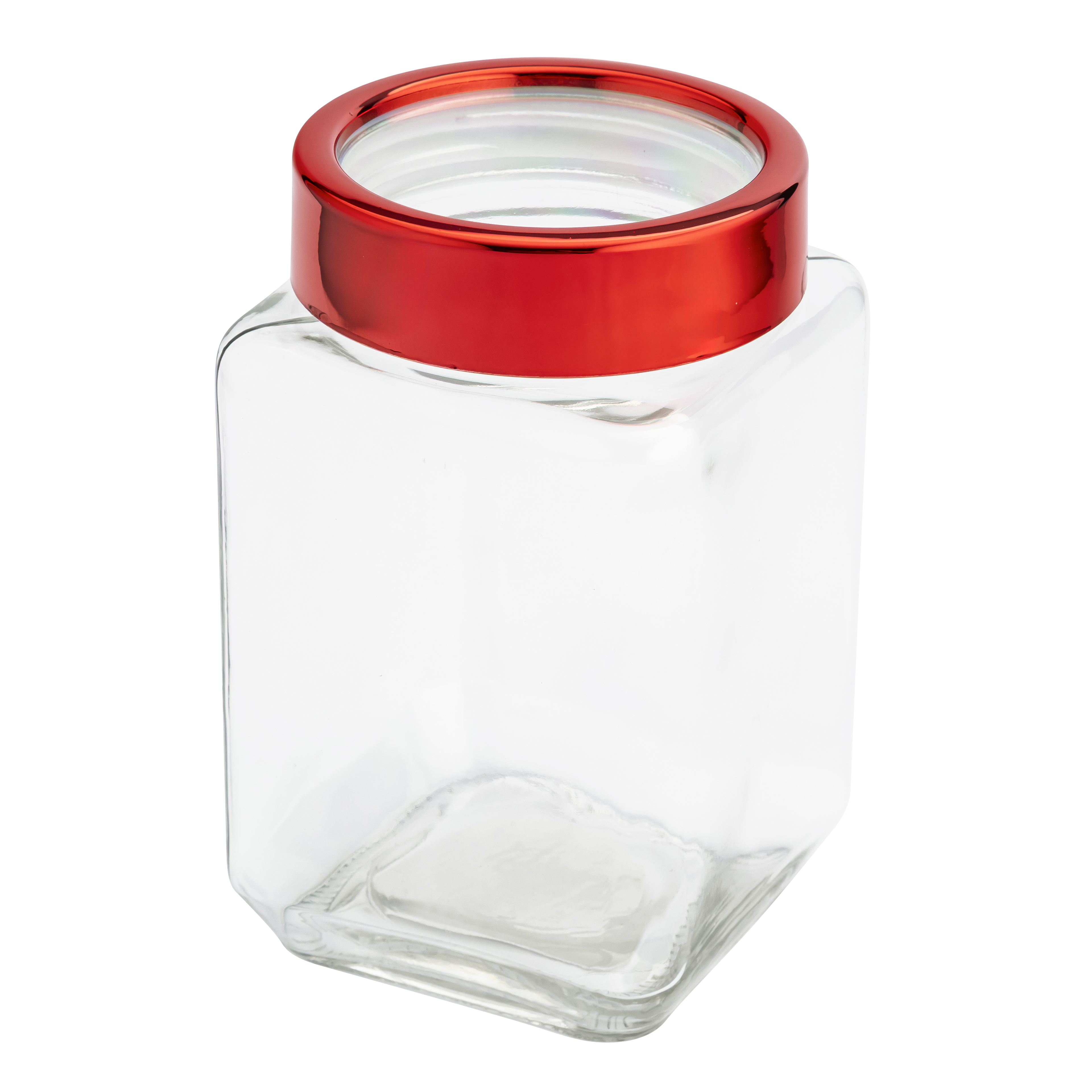 Pojemnik szklany 700 ml kwadratowy z czerwoną pokrywką