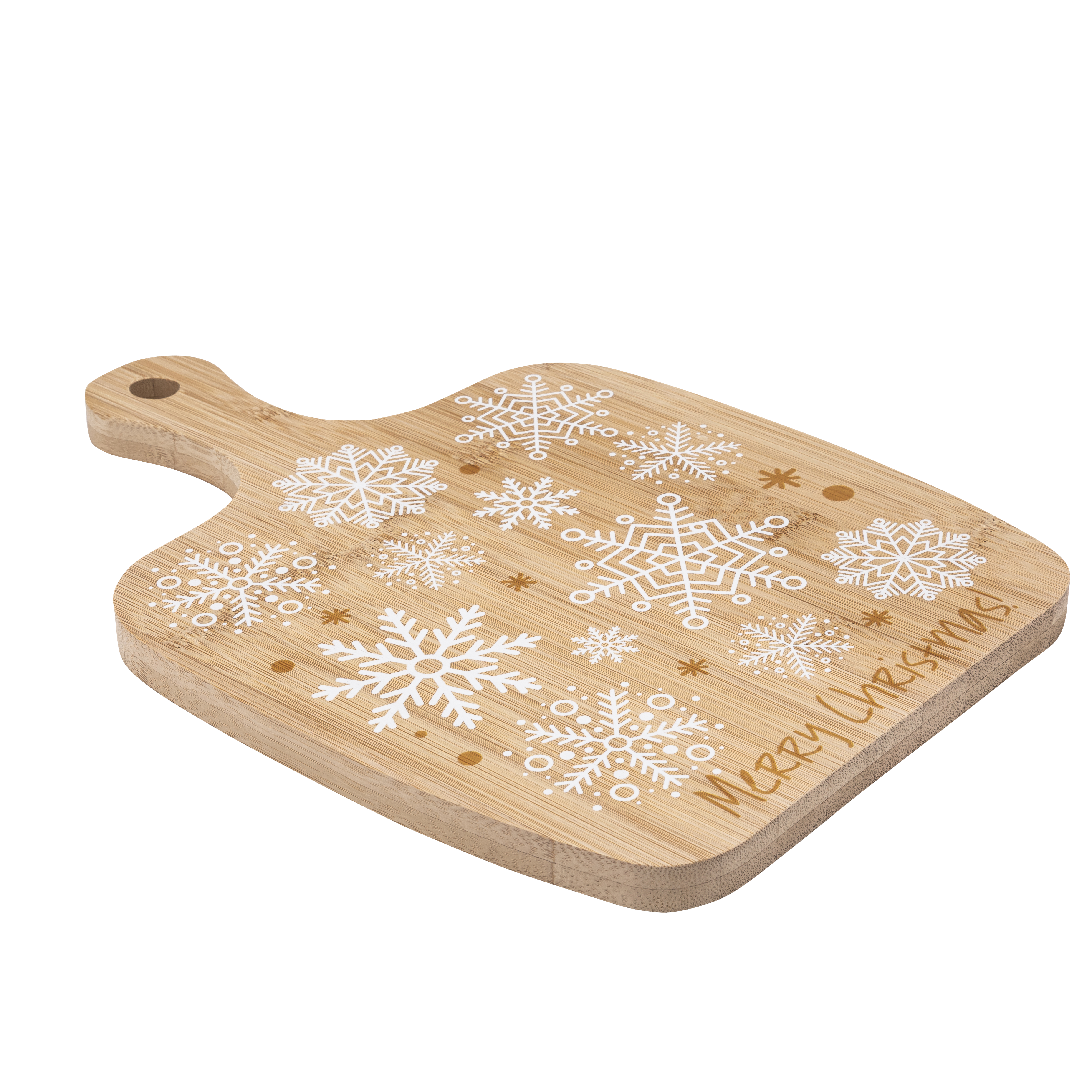 Deska do krojenia bambusowa ze wzorek śnieżynek Merry Christmas 33x23 cm