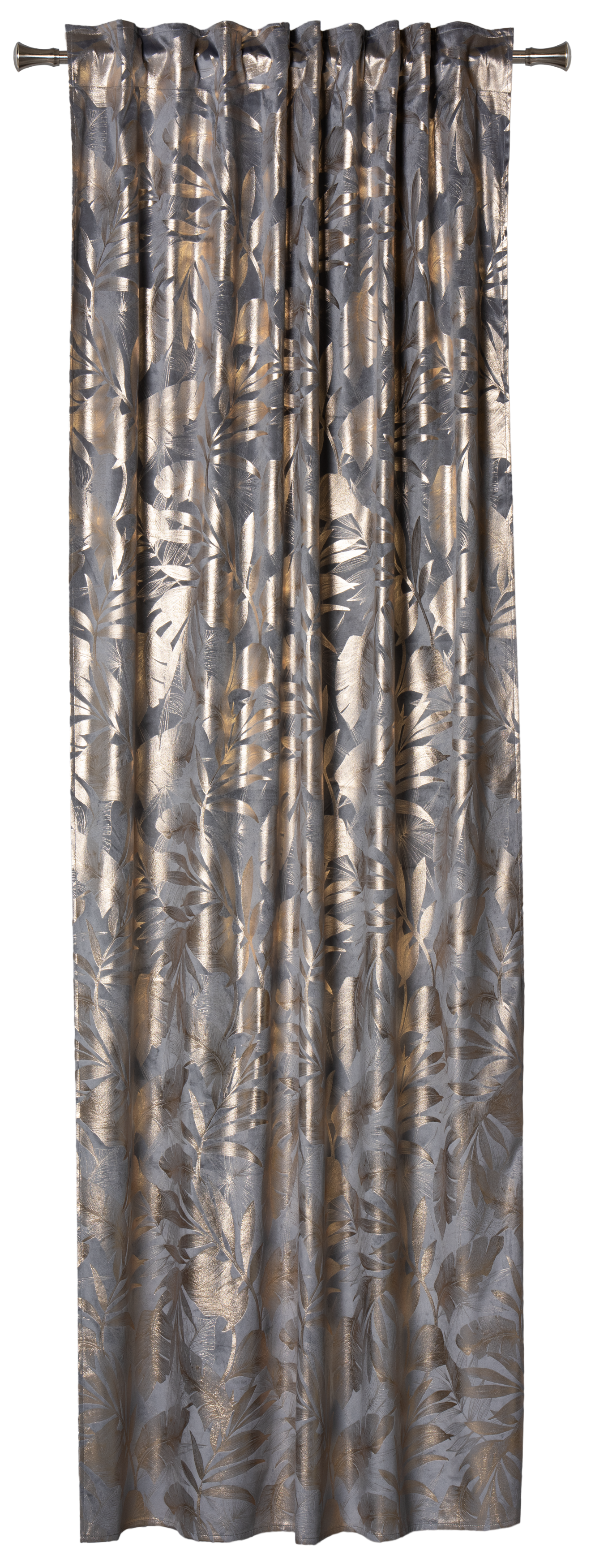 Zasłona Velora Liście szaro-złota 140 x 260 cm na taśmie