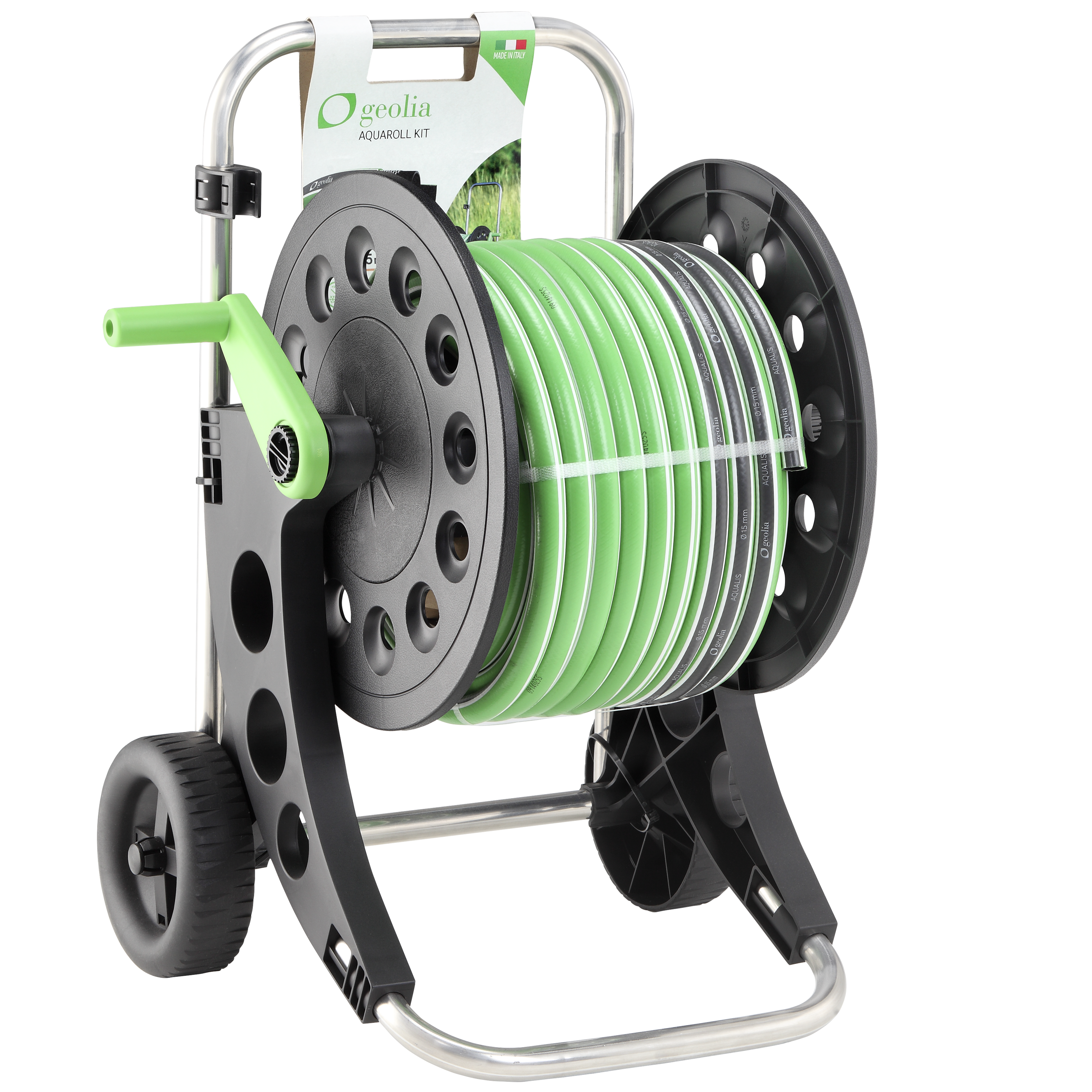 Bęben na wózku Aquaroll z wężem ogrodowym Aqualis 15 mm/25 m Geolia
