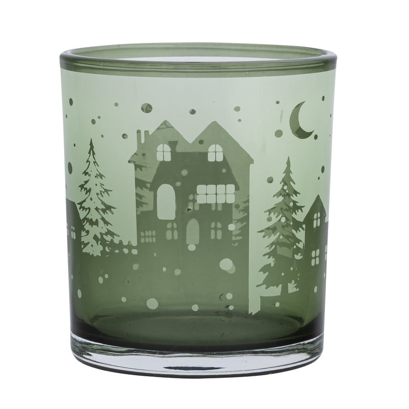 Świecznik szklany na tealight Renifer 7 x 8 cm zielony
