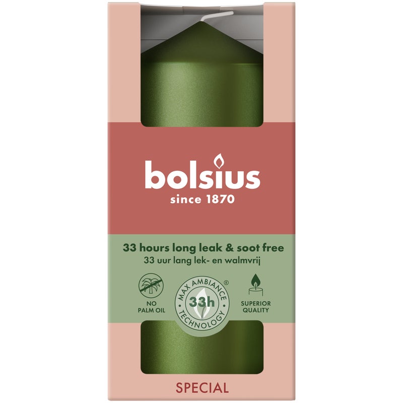 Świeca pieńkowa Special Metalic zielona wys. 12 cm Bolsius