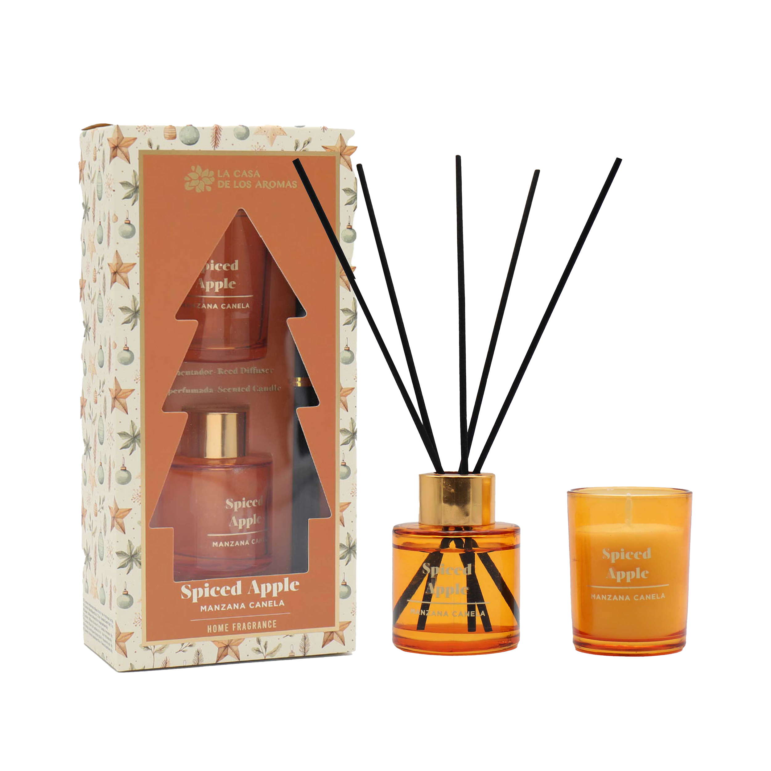 Zestaw świąteczny Spiced Apple dyfuzor zapachowy ze świecą jabłko-cynamon La Casa de los Aromas
