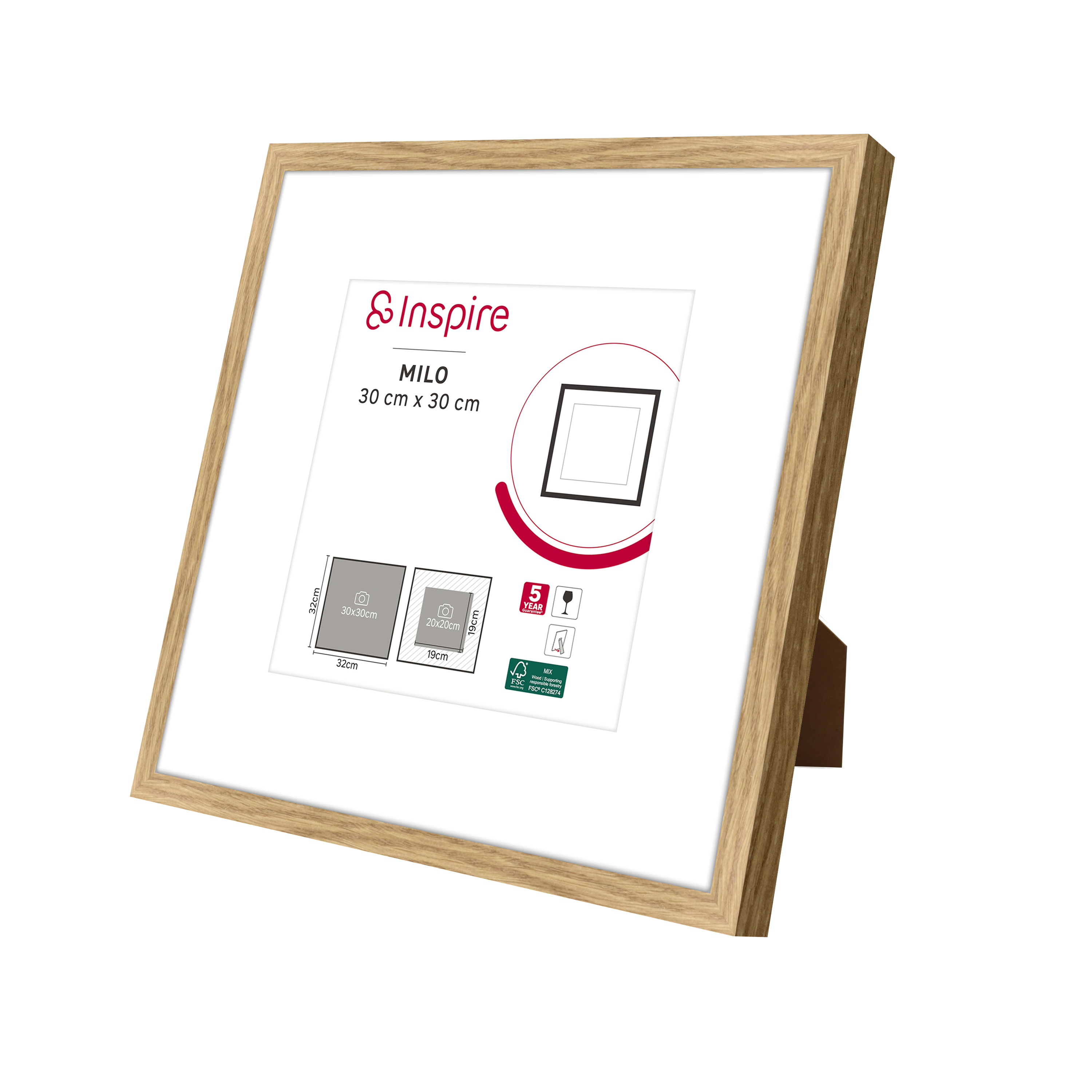 Rama na zdjęcie Milo 30 x 30 cm dąb new Inspire