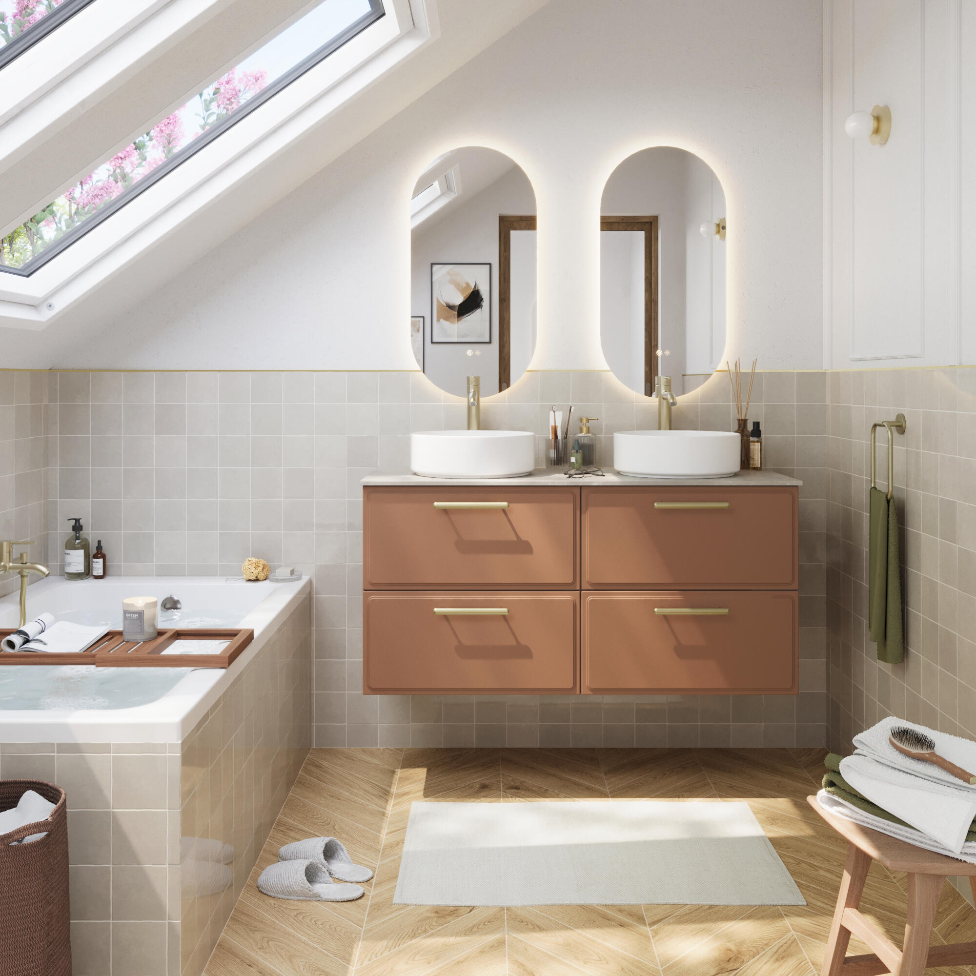 Szafka pod umywalkę Pearl 2 szuflady Agave 60 cm terakota Sensea