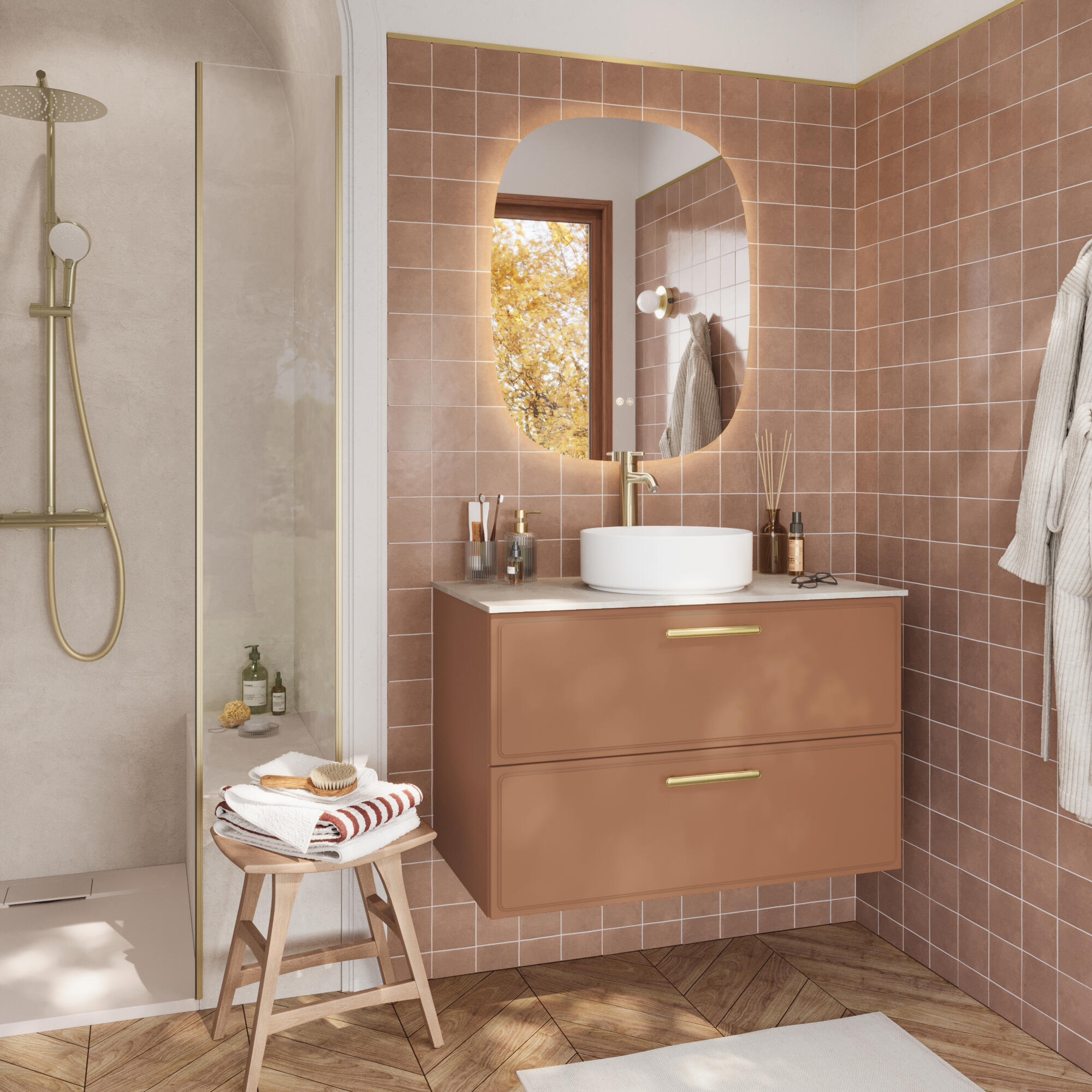 Szafka pod umywalkę Pearl 2 szuflady 90 cm terracota Sensea
