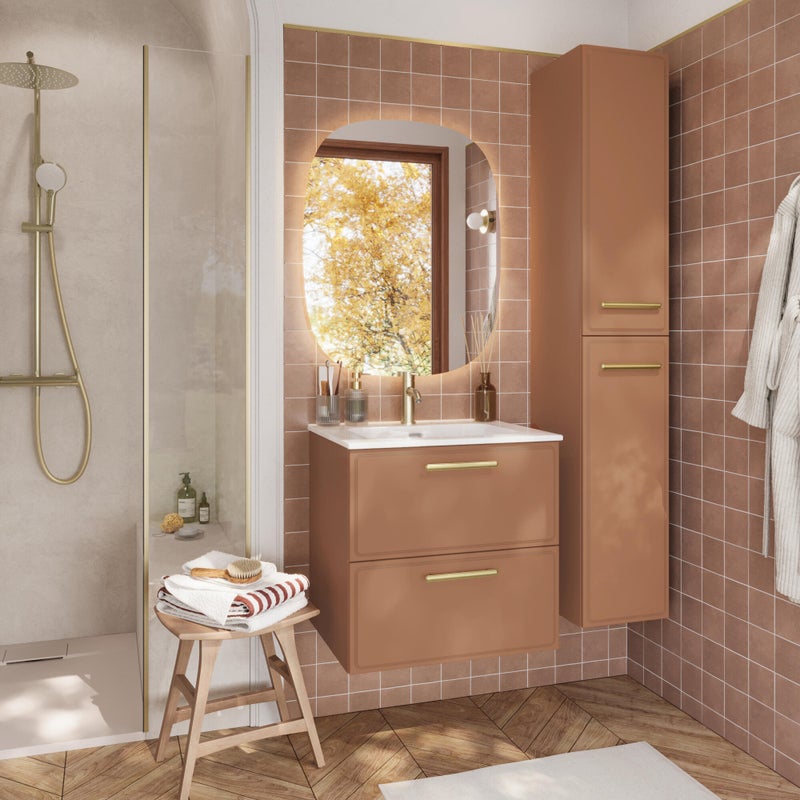 Zestaw szafka łazienkowa wisząca z umywalką 61X49 dwie szuflady Pearl terakota Sensea