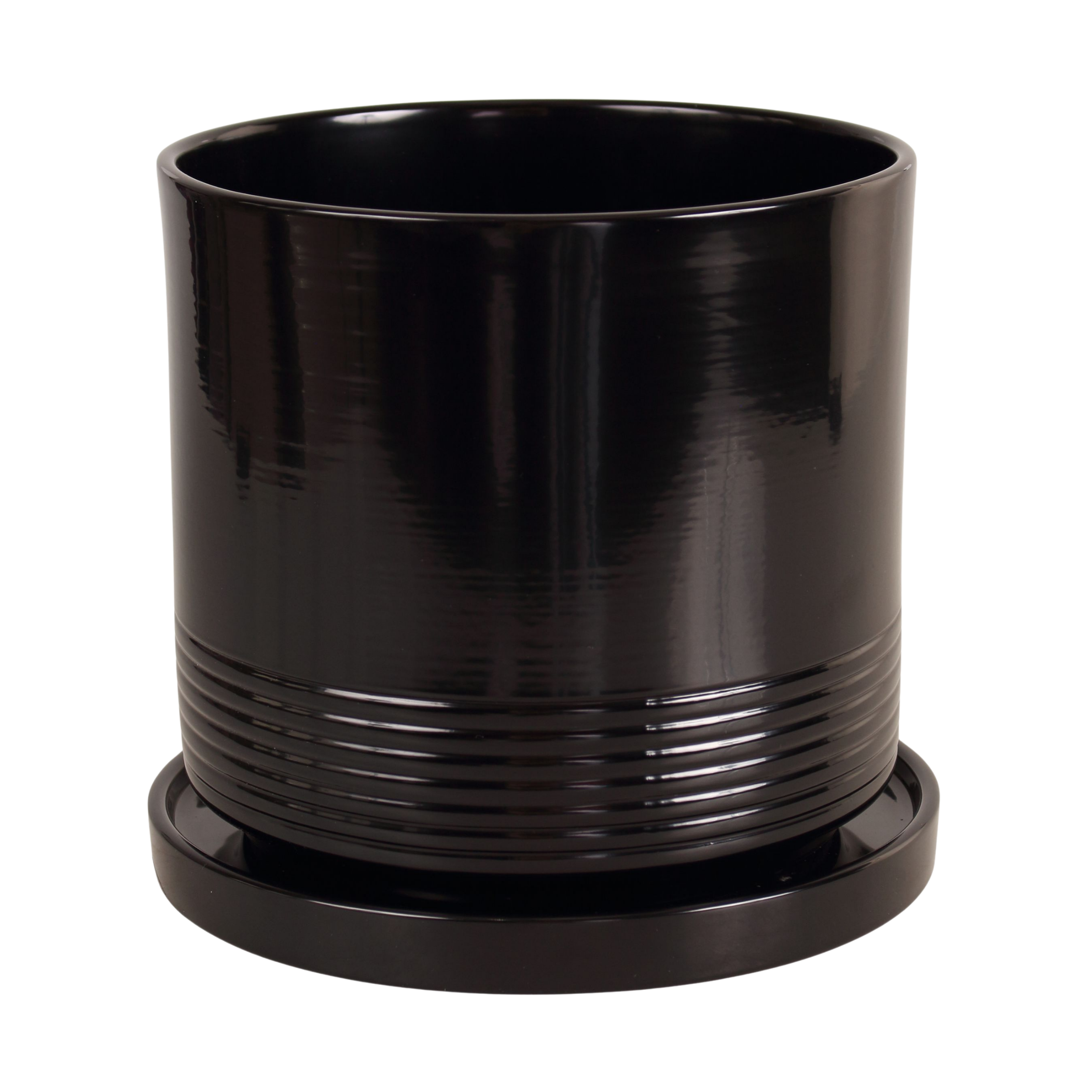 Doniczka ceramiczna z podstawką Rille śr.15cm czarna Cermax