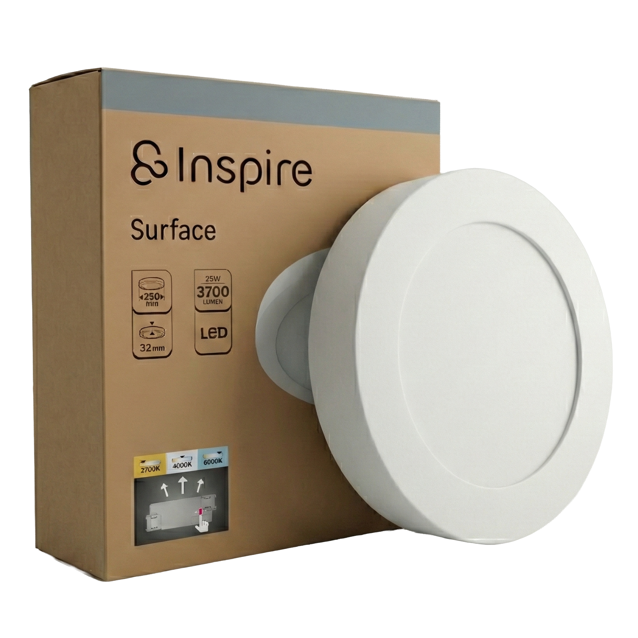 Oprawa natynkowa Surface LED 3700 lm 25W barwa od ciepłej do zimnej 30 cm biała IP20 Inspire
