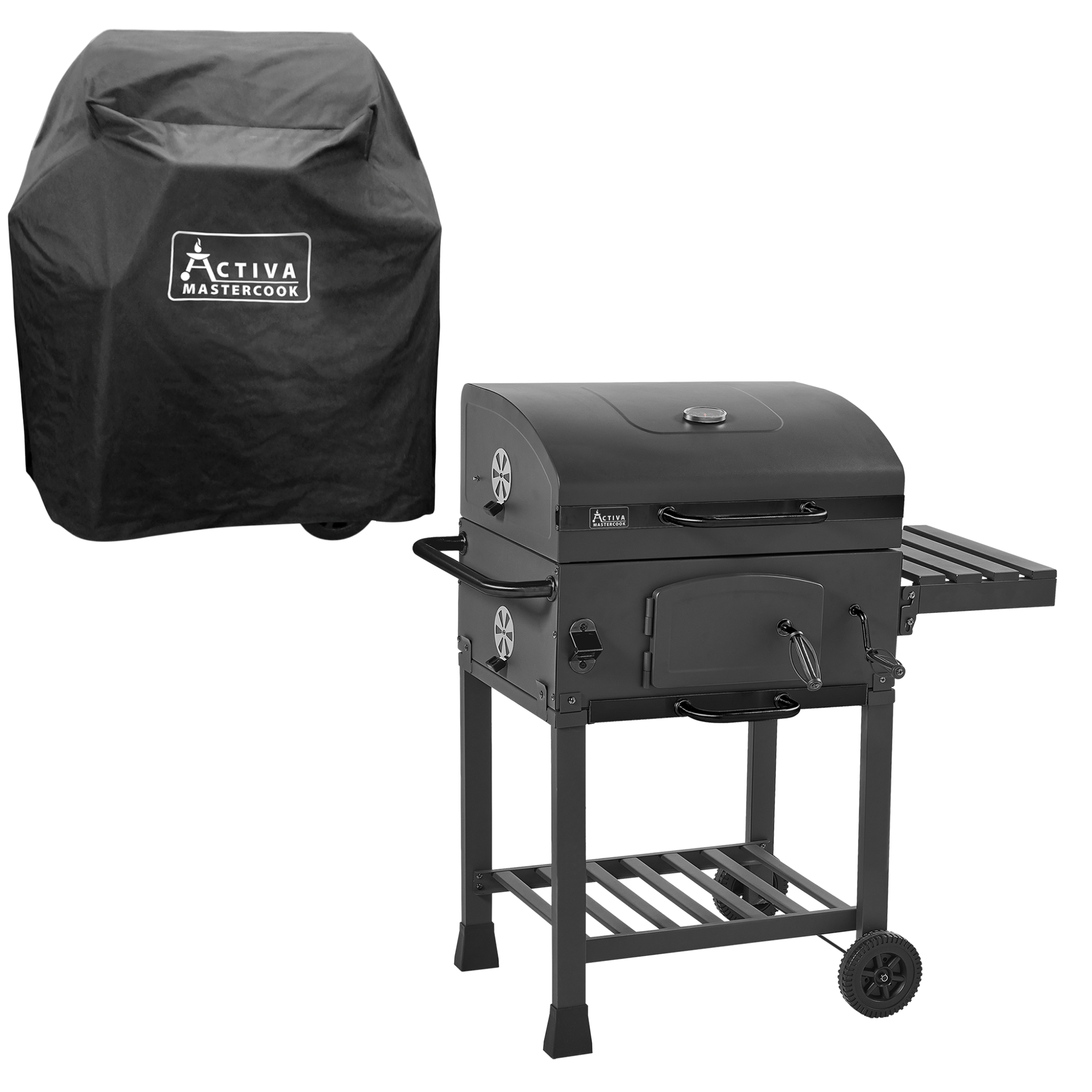 Grill węglowy Angular Black XL żeliwny ruszt + pokrowiec gratis Activa