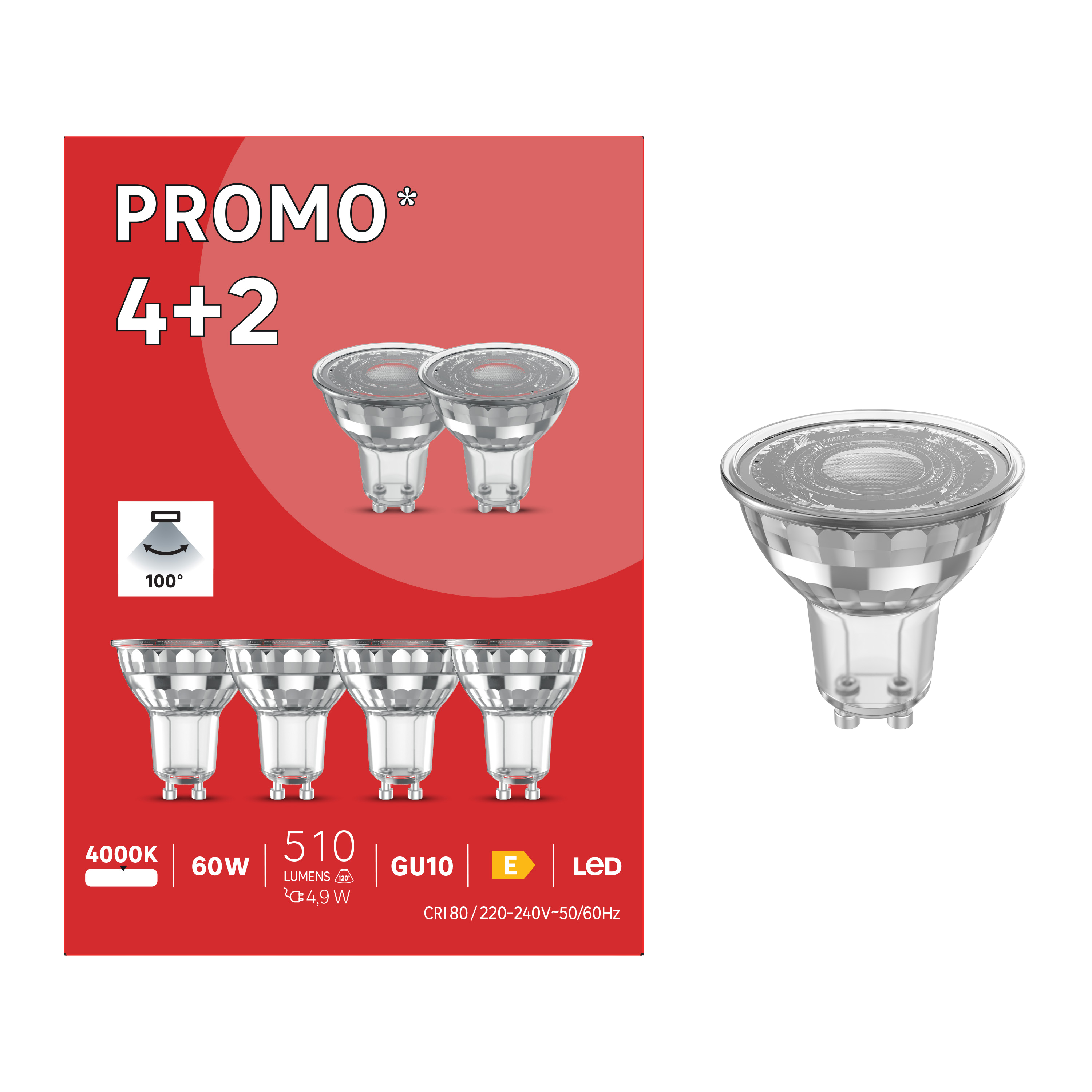 Żarówka LED GU10 6 szt. 4,9 W = 60 W 510 lm Neutralna biel