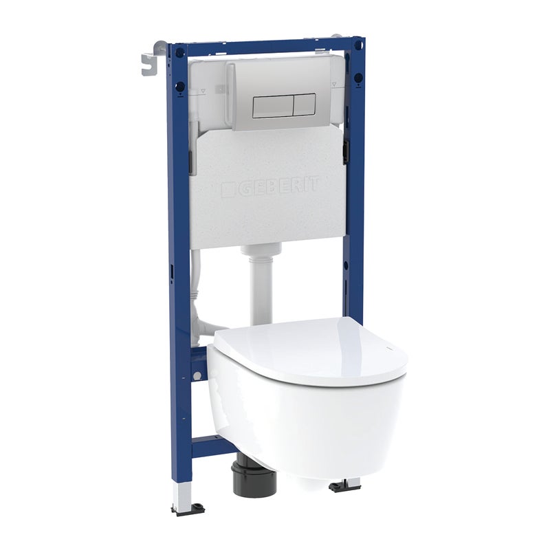 Zestaw podtynkowy WC Naro Mini + miska WC bezkołnierzowa + deska wolnoopadająca + przycisk Delta 50 srebrny mat Geberit