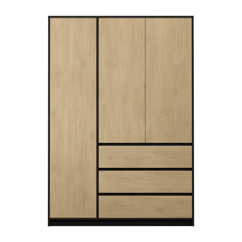 Szafa ubraniowa dwudrzwiowa z szufladami Mito 138 x 58.1 x 198.1 cm dąb cremona