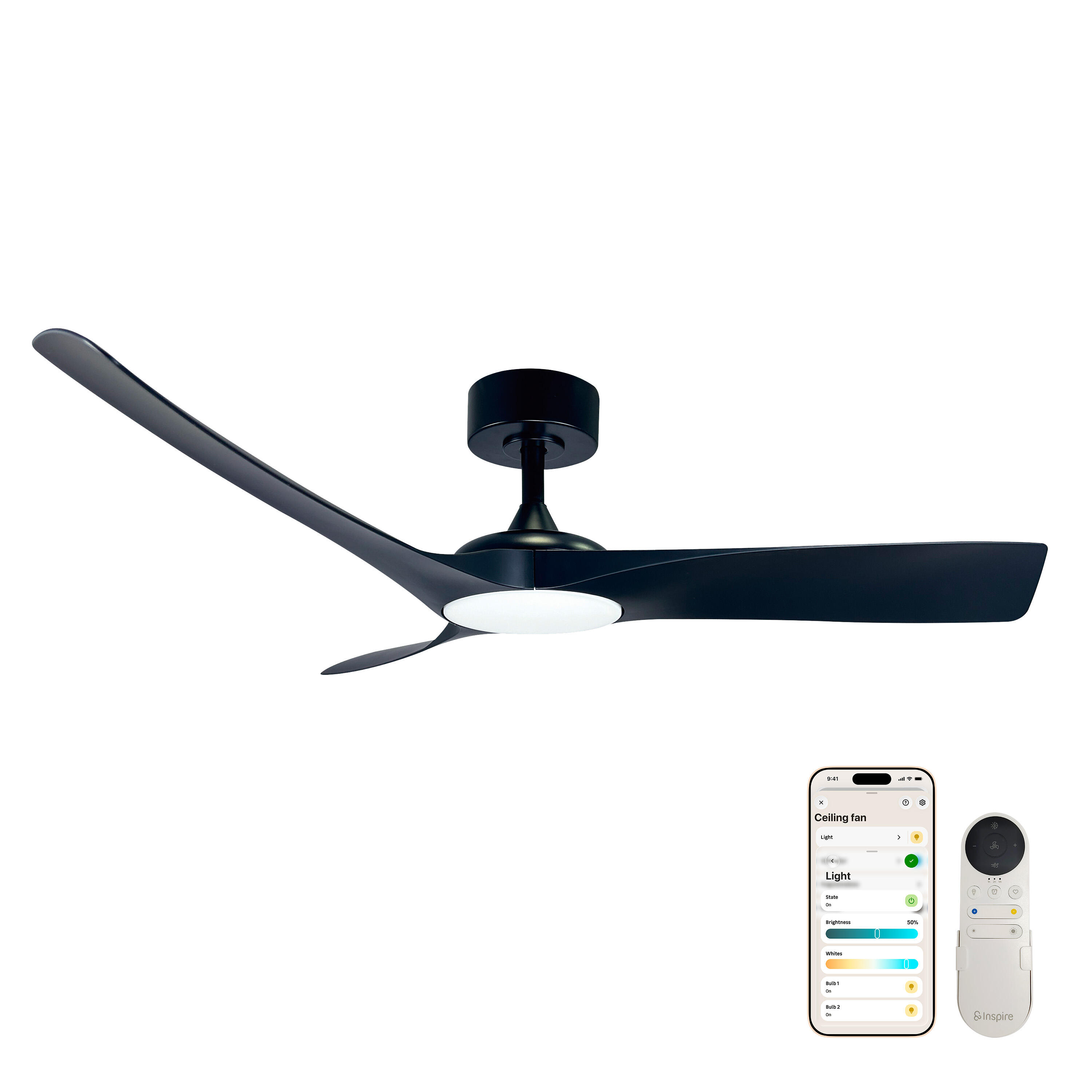 Lampowentylator Aruba Plus z pilotem LED 2200 lm 11W barwa ciepła, neutralna, zimna czarny Inspire