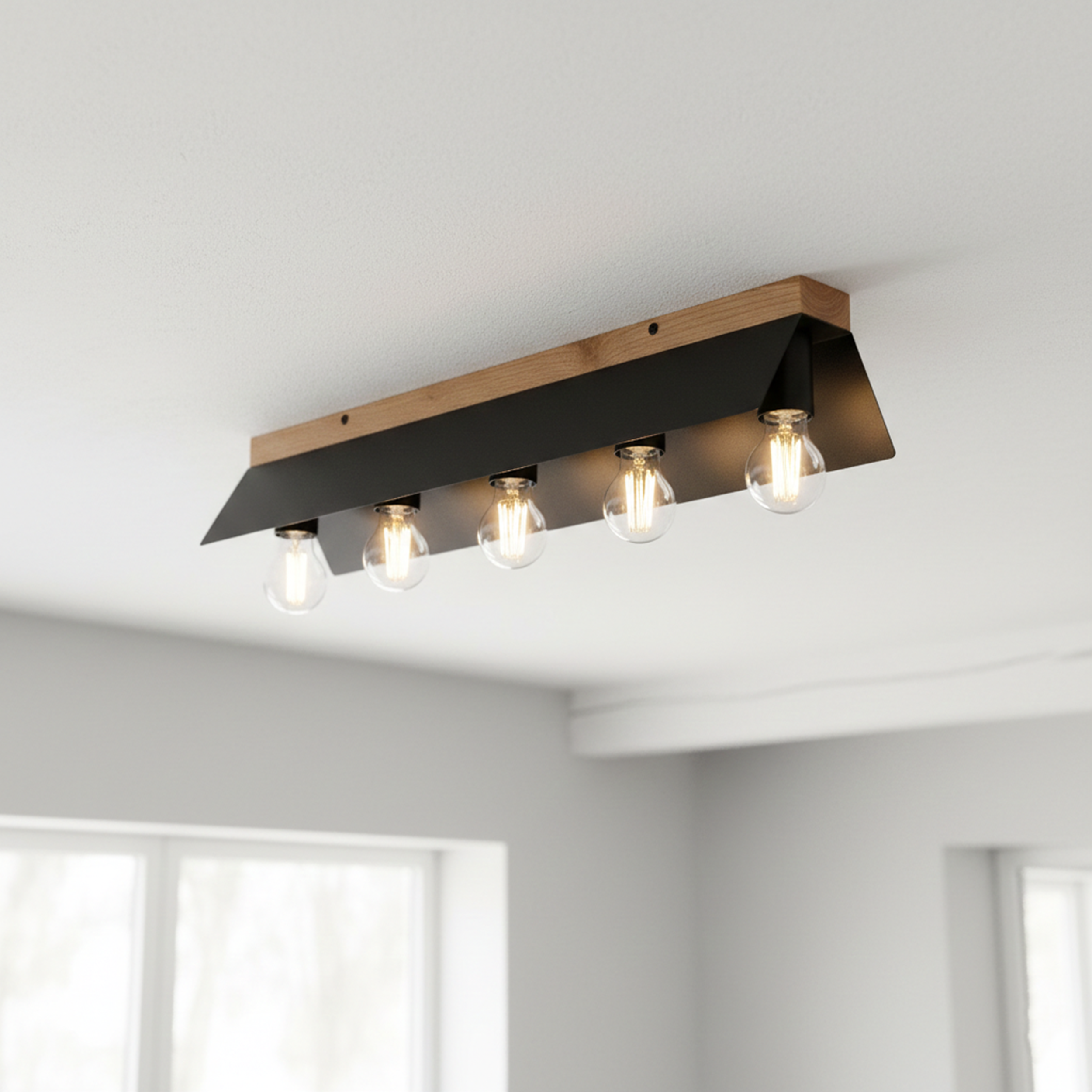 Lampa sufitowa Esme 5xE27 czarno-dębowa Lamkur